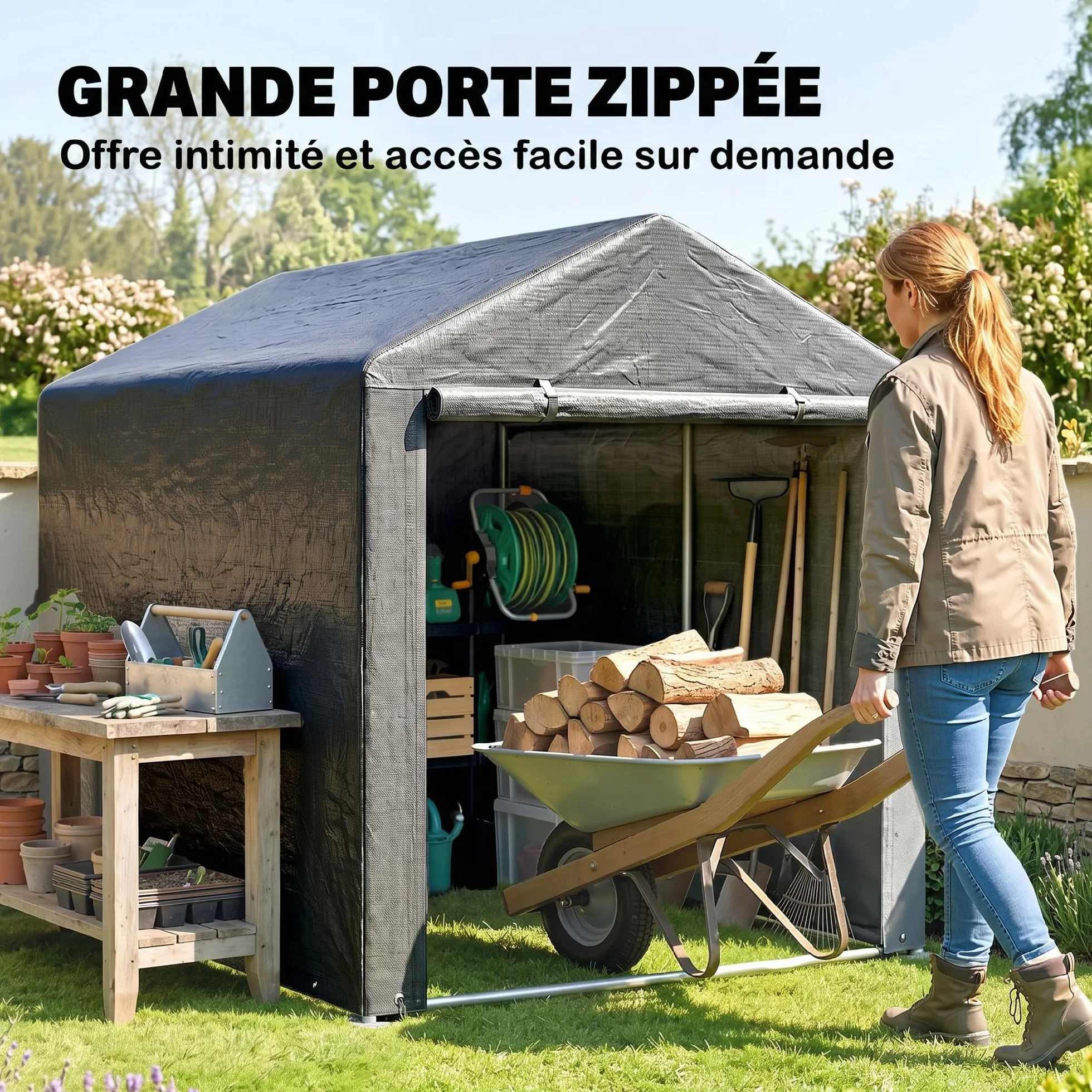 Outsunny Abri de Jardin Tente de Stockage Imperméable 160x218x172cm Gris Foncé