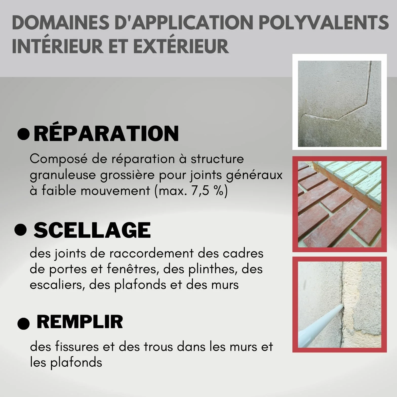 REP24 Mortier de réparation Mastic pour joints Ciment express Cartouche de 310 ml Mastic gris ciment (1)