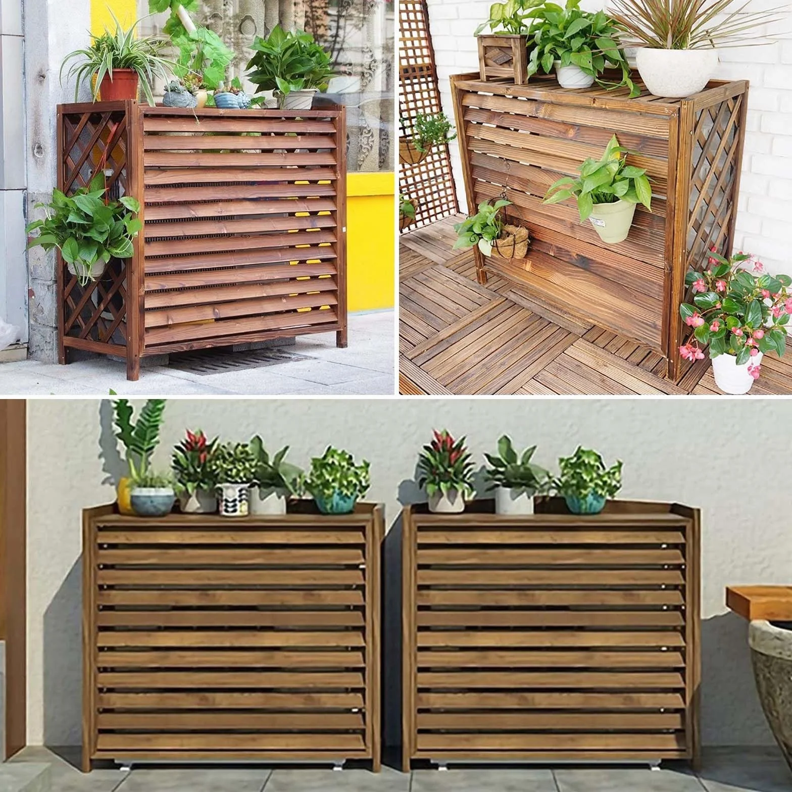Cache Climatiseur Exterieur Bois 110x50x85cm Protection Pompe à Chaleur Balcon