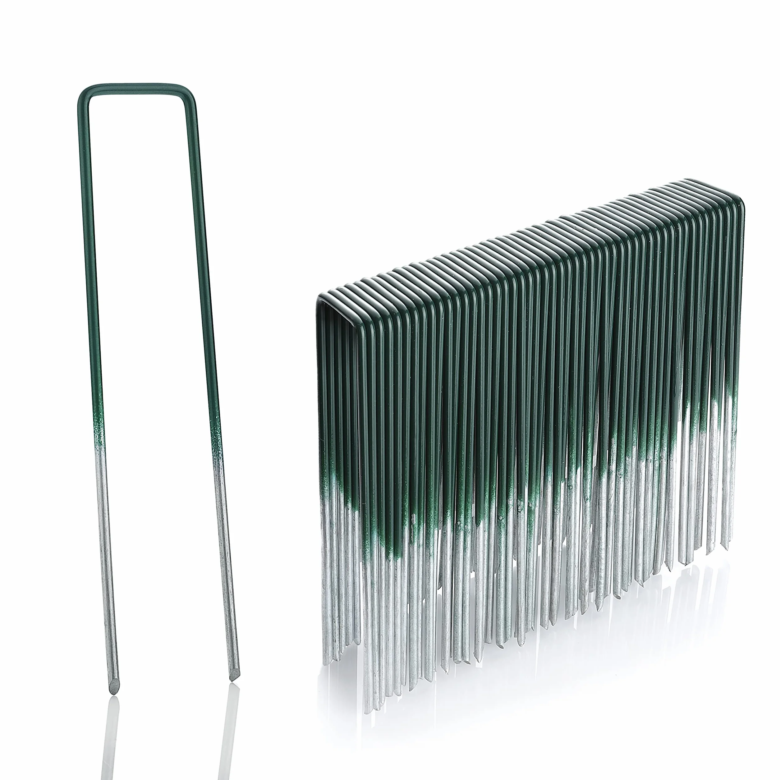 GardenMate Piquets en Acier galvanisé à Chaud pour Gazon synthétique 15 cm 2,5cm 2,9mm Tête Plate Vert