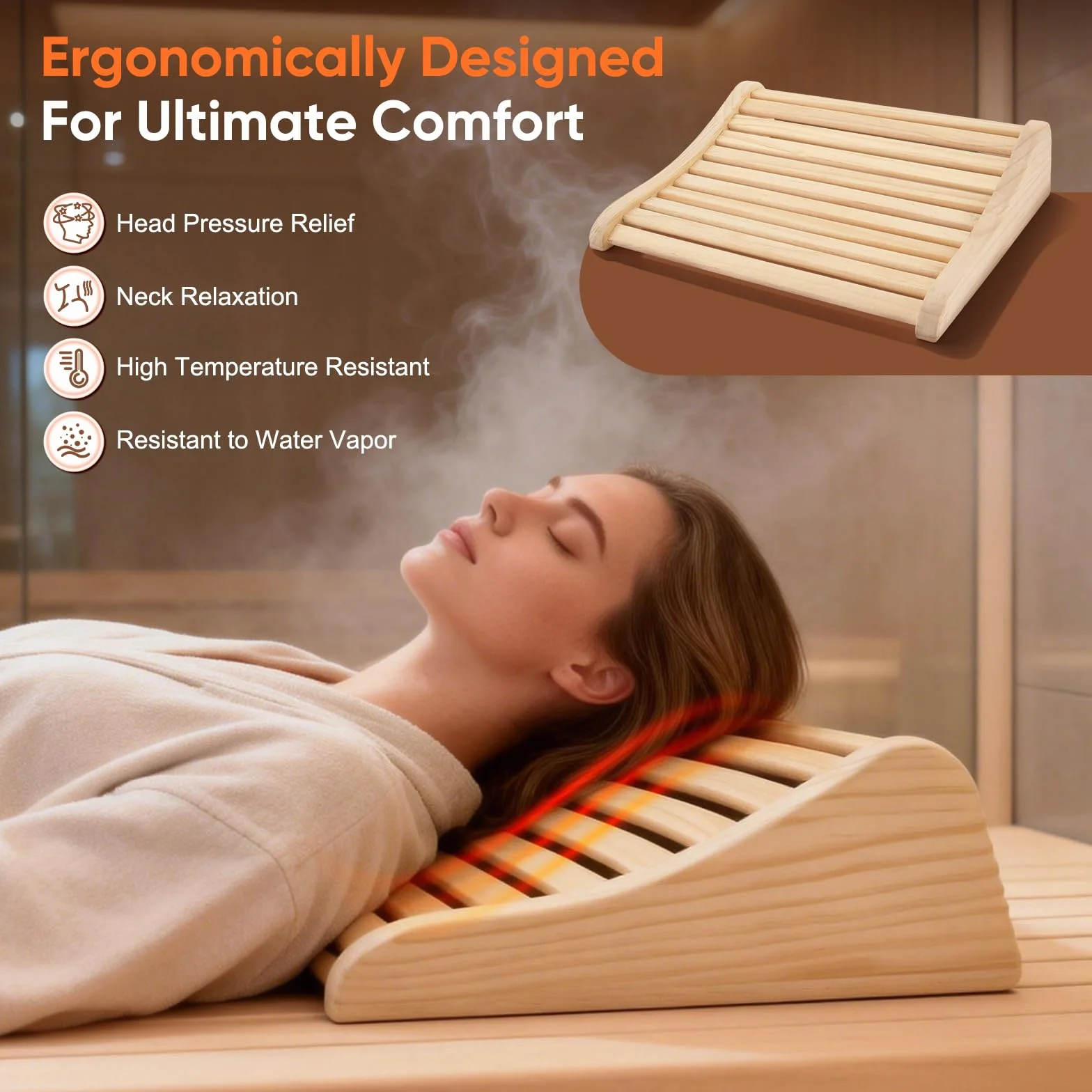 Appui-Tête Sauna en Bois de Cèdre 2 Pièces 37x33x10cm Coussin de Nuque Ergonomique