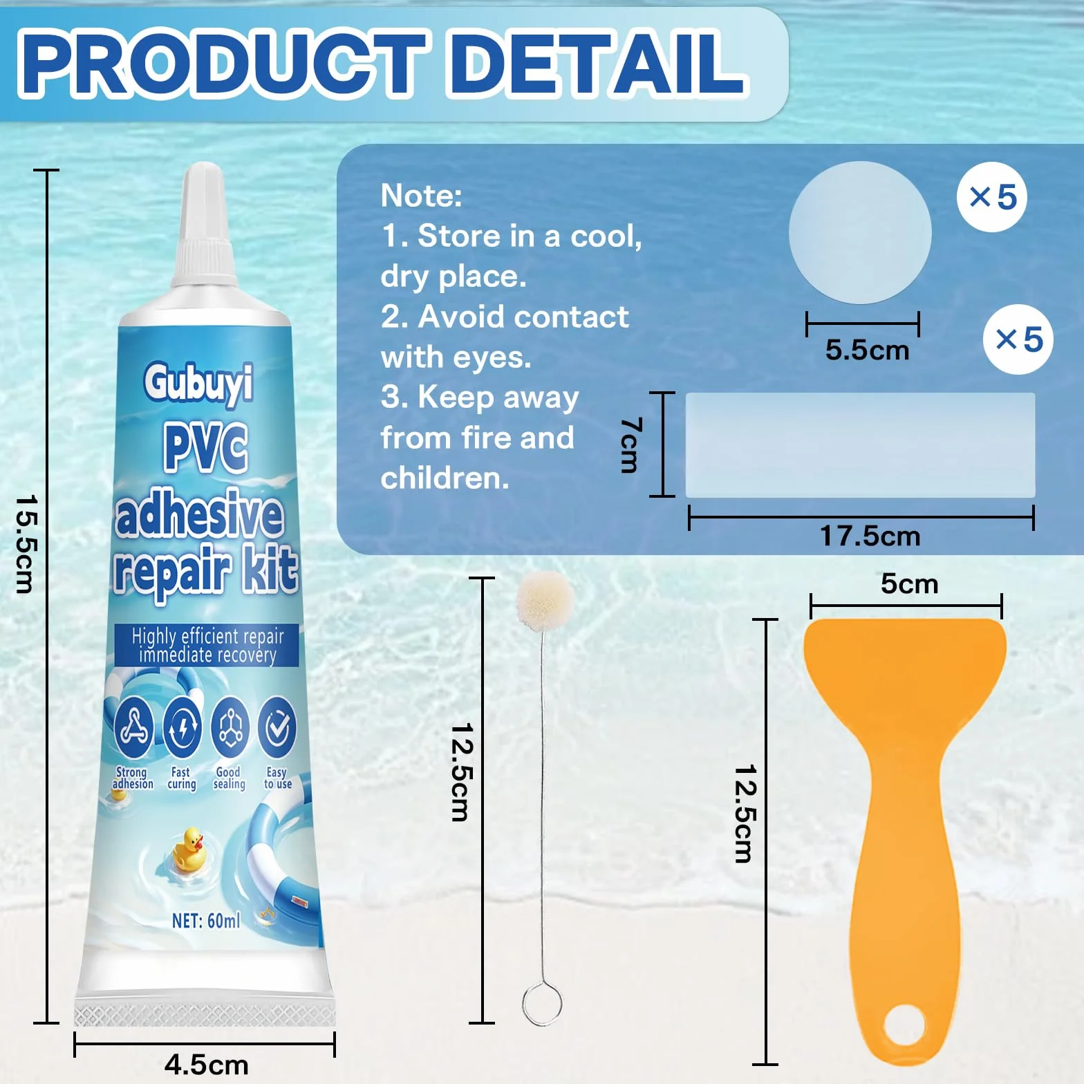 Kit Réparation Piscine 60ml, Rustine Transparente Imperméable, Colle PVC pour Matelas Gonflable et Liner