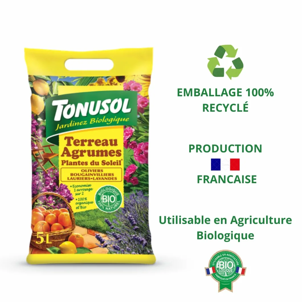 TONUSOL Terreau Agrumes Plantes Méditerranéennes 5L Bio Agriculture Biologique Fabriqué France
