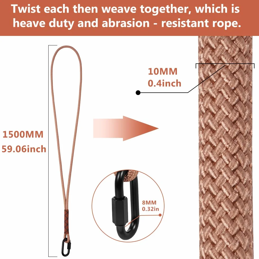Vicloon Sangle de Suspension pour Hamac 1.5M Corde Réglable 440 lbs 10mm Marron
