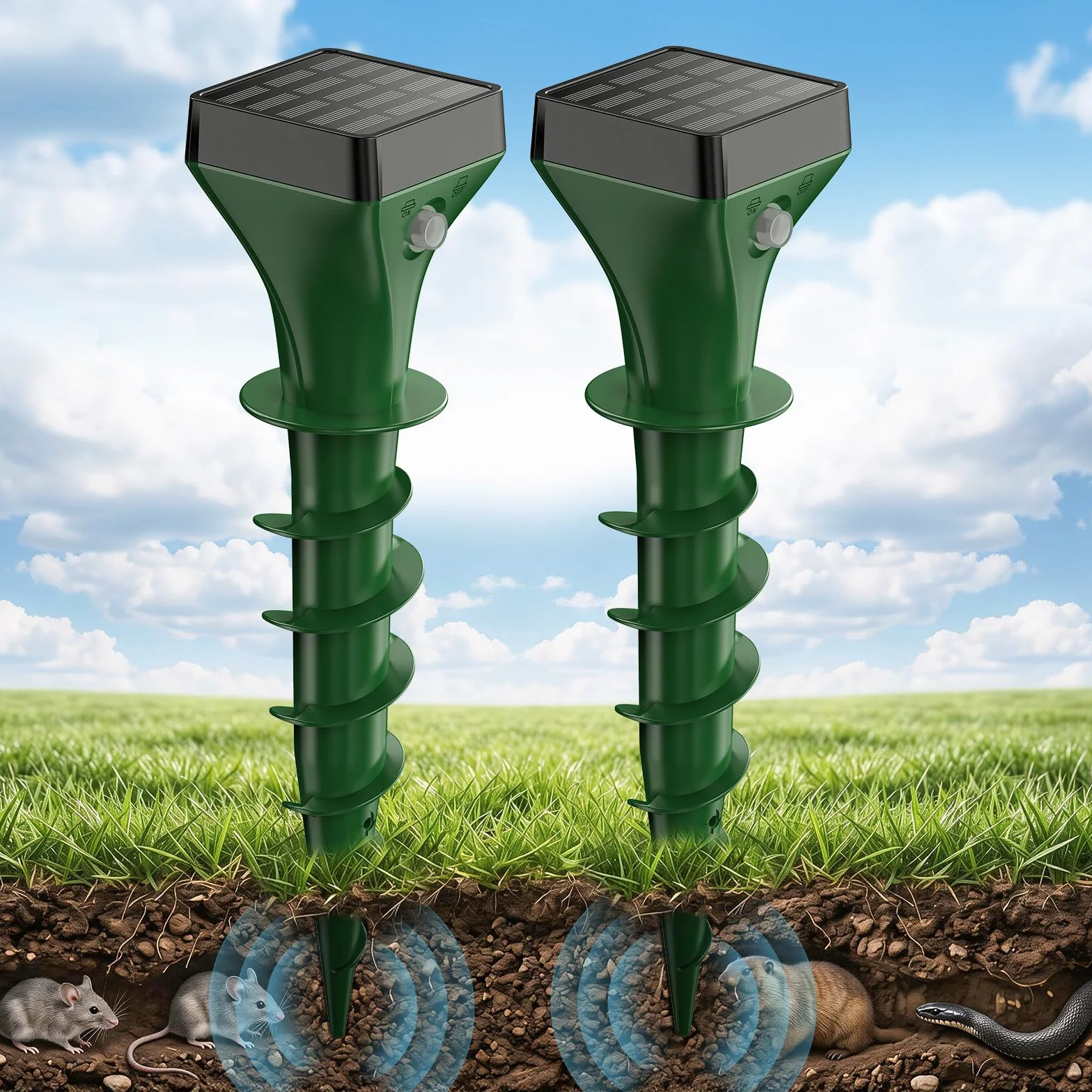 Répulsif Taupe Solaire 2 Pièces, Anti Taupe Vibration et Ultrasons, Efficace Contre Taupes, Campagnols, Souris, Serpents et Rongeurs de Jardin