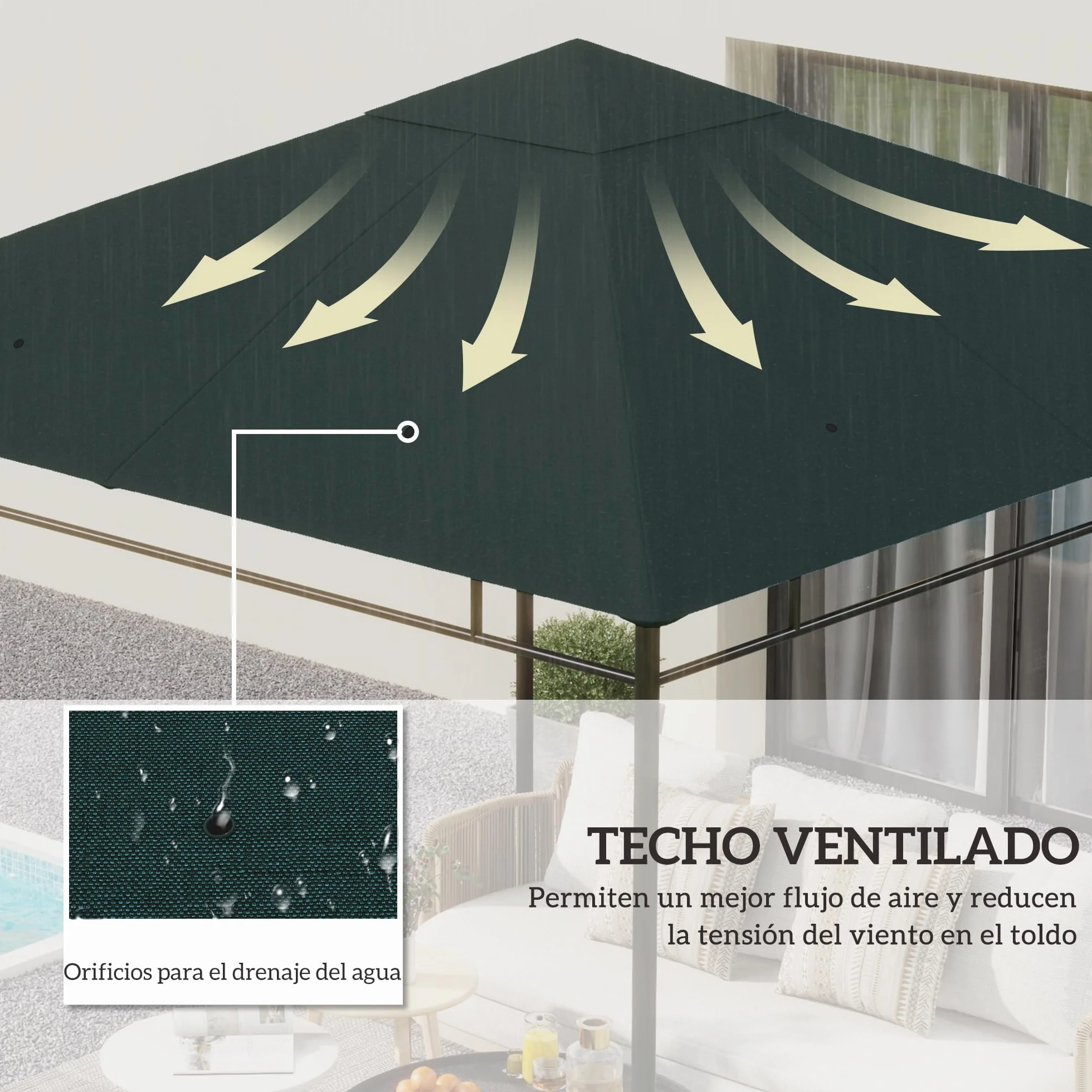Outsunny Toile de Rechange pour Gazebo de Jardin 3x3 m Polyester 180 g/m² Anti-UV Gris