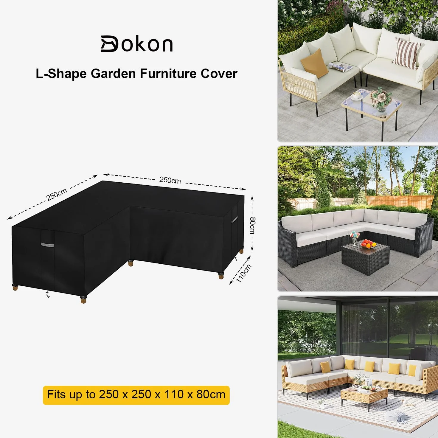 Dokon Housse Canapé D'angle Imperméable Protection Salon Jardin Tissu Oxford 420D Anti-UV 250x250x110cm