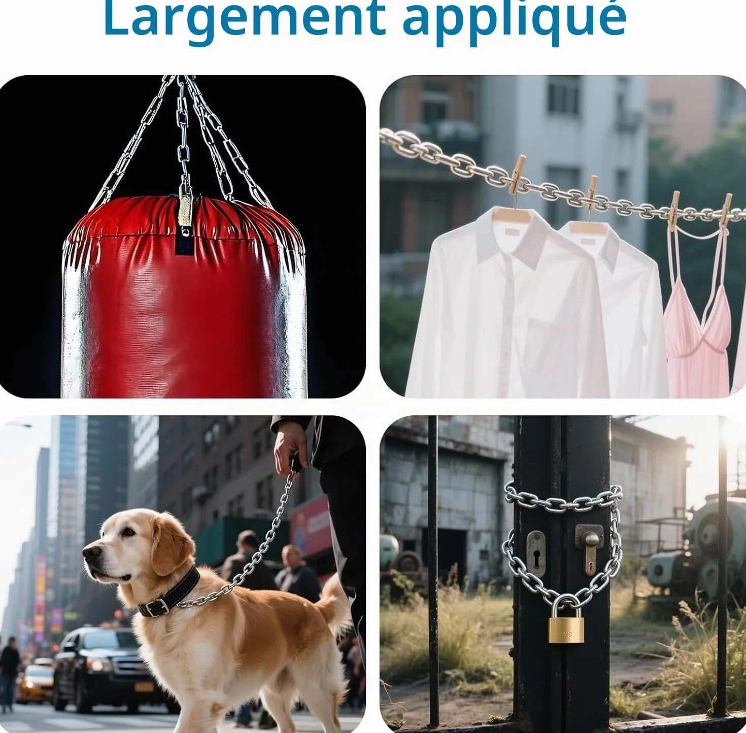 Chaîne Acier Inoxydable 2 m avec 2 Mousquetons 3 mm | Chaine acier haute résistance pour chaine cadenas, vélos, motos, portails, animaux et chaine chien