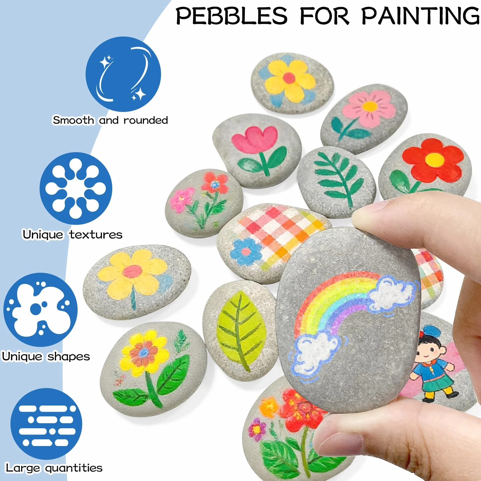 Galets Plats à Peindre 4-6 cm, Cailloux pour Peinture DIY, Rocher à Peindre pour Aquariums et Pots de Fleurs (Gris)