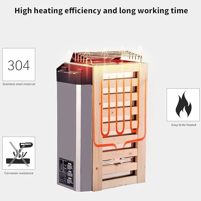 Acouto Poêle de Sauna Électrique en Acier Inoxydable, 3 KW, avec Contrôle Thermostatique Intelligent pour Petites Salles de Sauna
