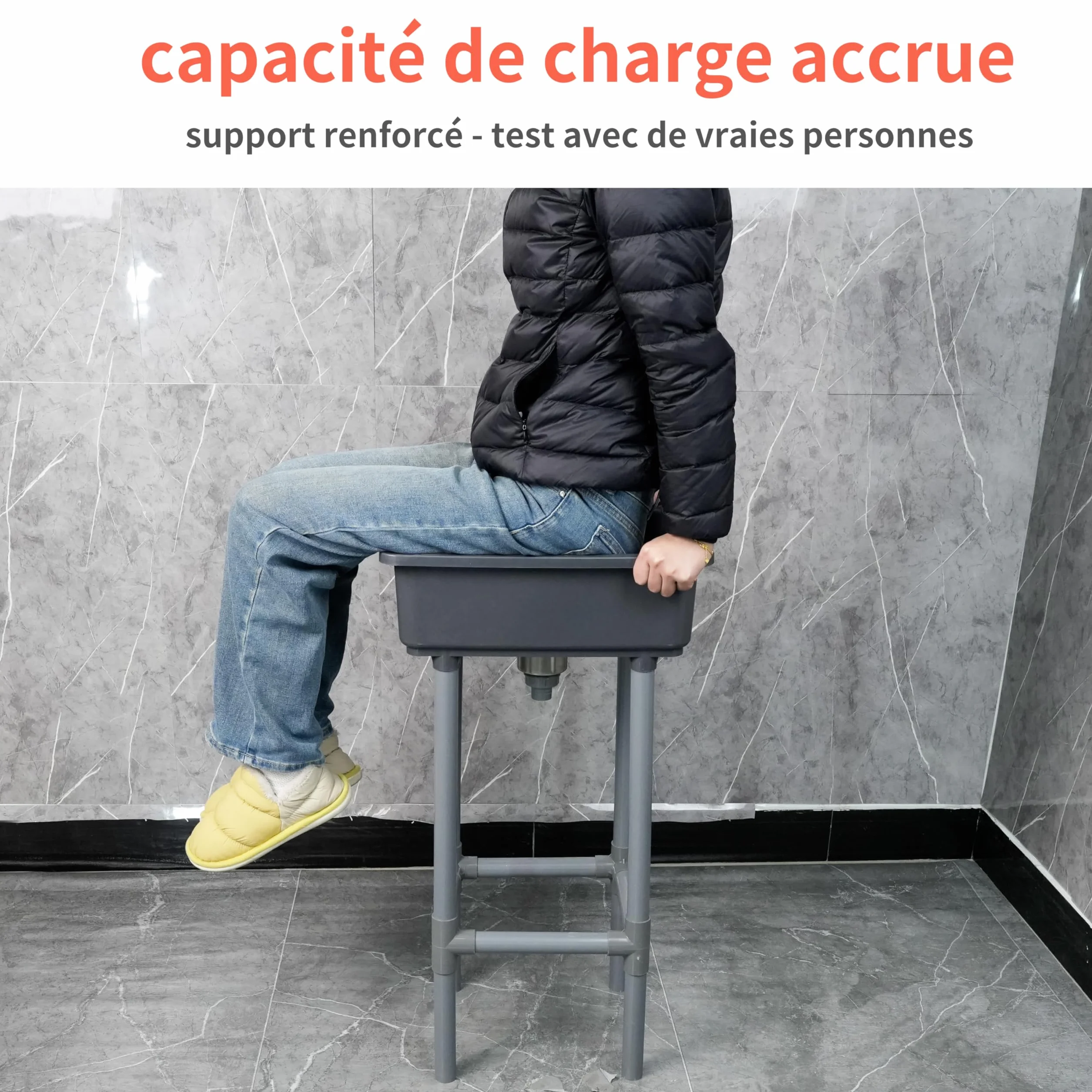 Évier utilitaire mural 42 x 32 cm avec trou de robinet 3,2 cm plastique