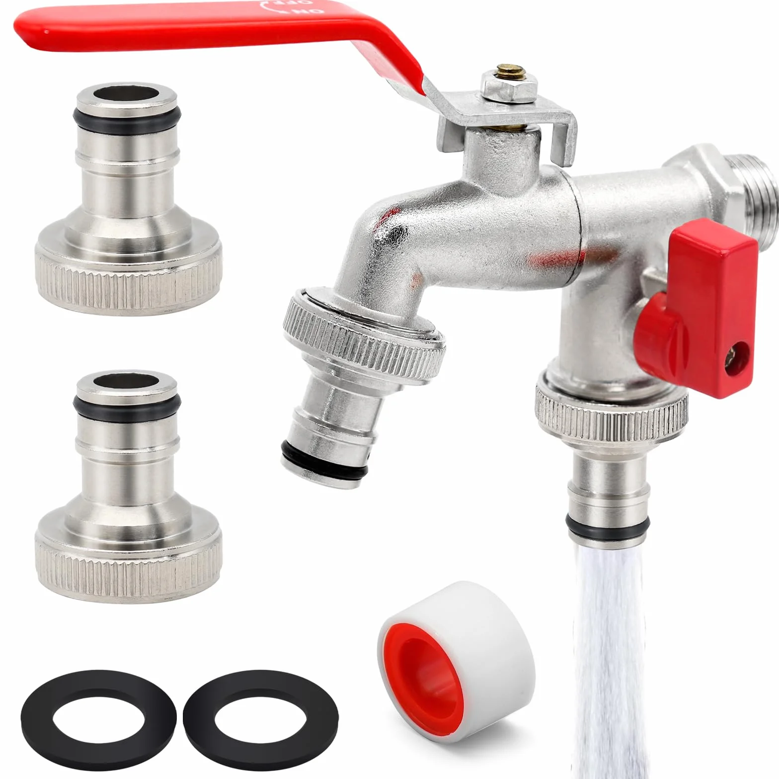 Robinet de Jardin Premium à Double Sortie 1/2" - 3/4" Laiton Argent Aqua Control G6354