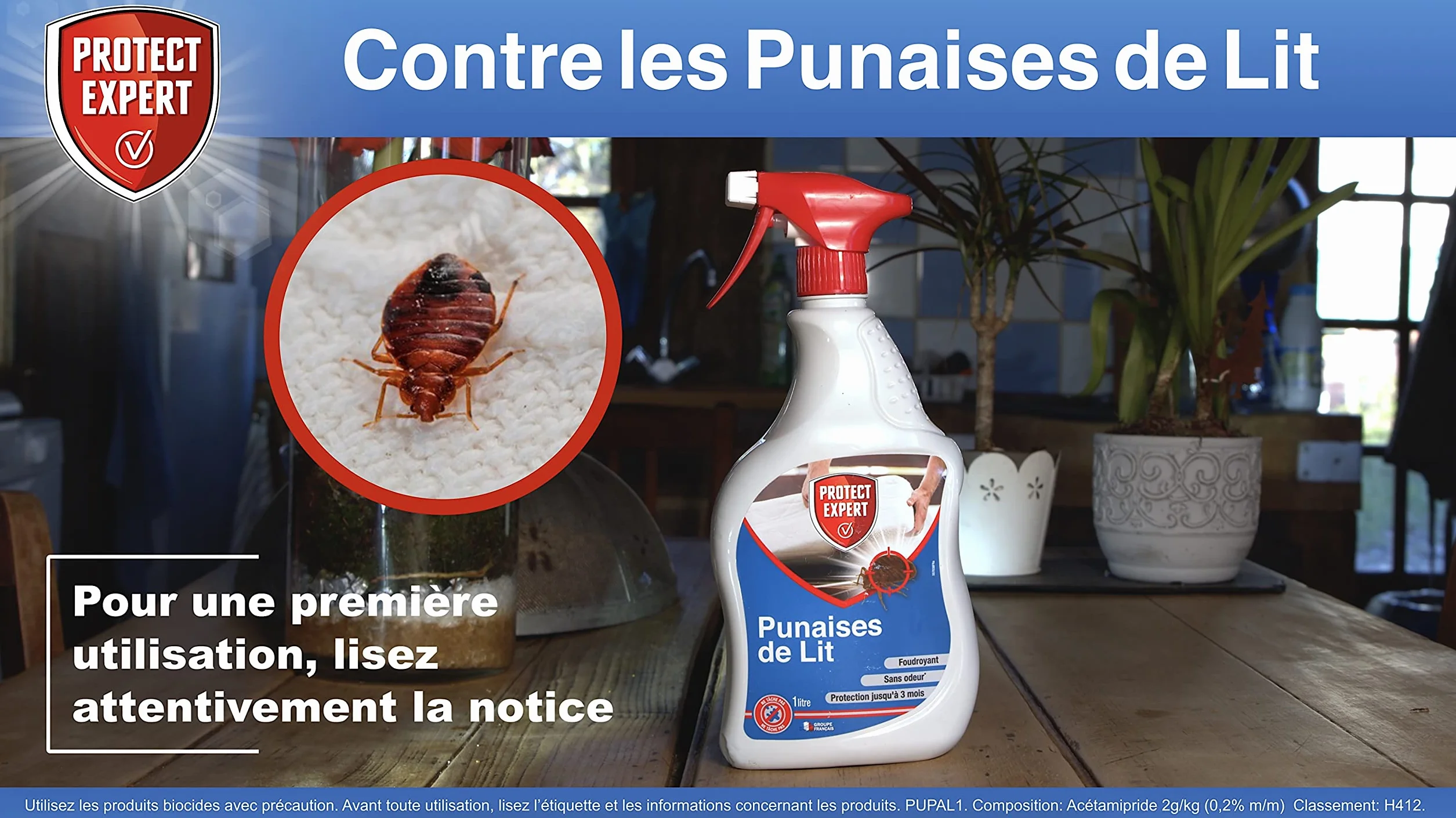PROTECT EXPERT Anti Punaises De Lits & Acariens 1L - Élimine Larves et Adultes - Efficacité Longue Durée