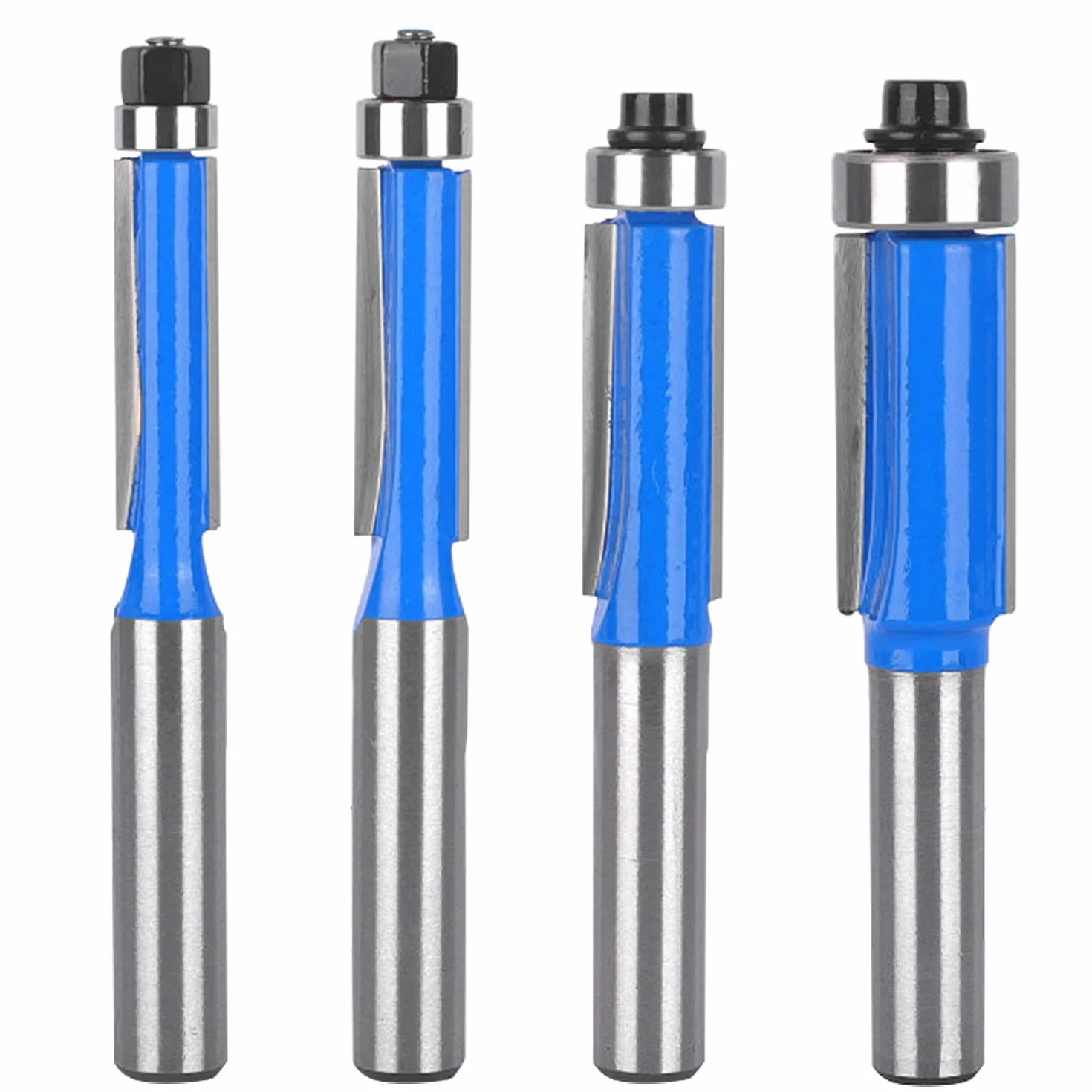4 Pcs Set Fraise Defonceuse 8mm Tige, Fraise a Copier a Bois, Fraises pour Défonceuses avec Roulement Supérieur, Fraise pour Affleurer, pour Menuiserie Bricolage de Coupe (4)