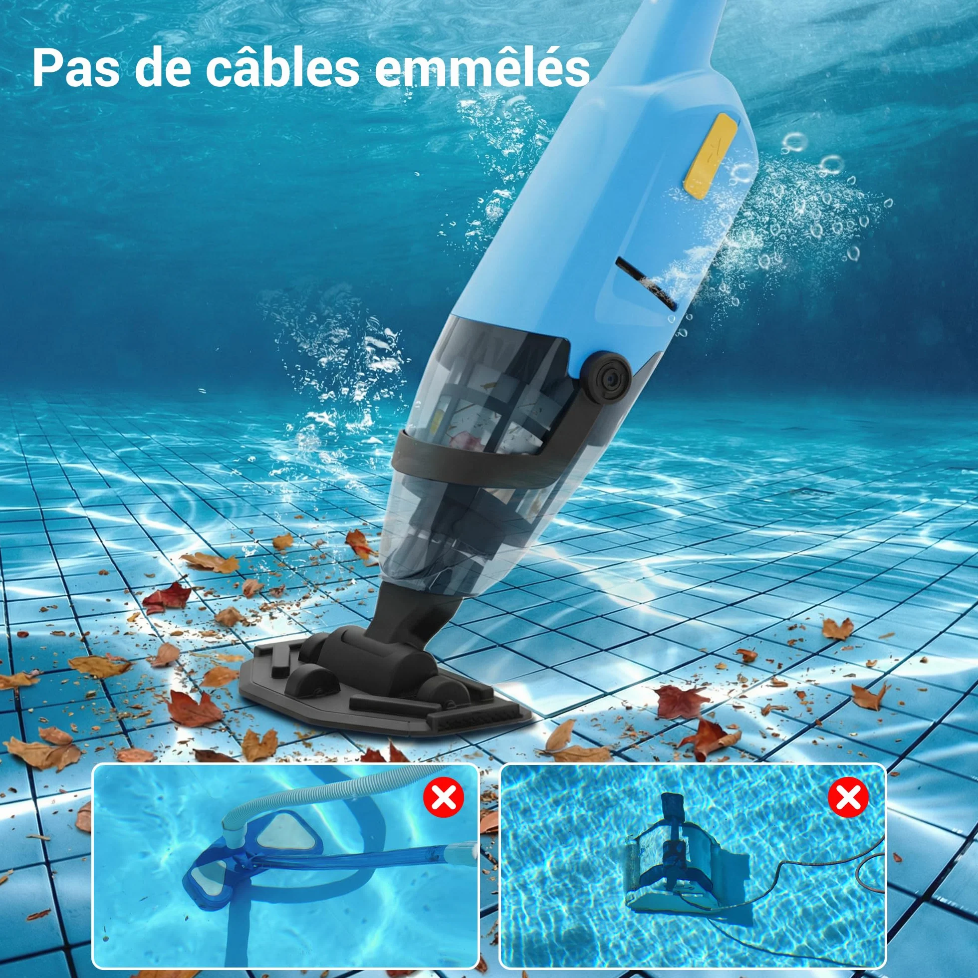 Nettoyeur de piscine sans fil rechargeable – Aspirateur à main avec tige télescopique et filtre fin pour piscines hors-sol et jacuzzis