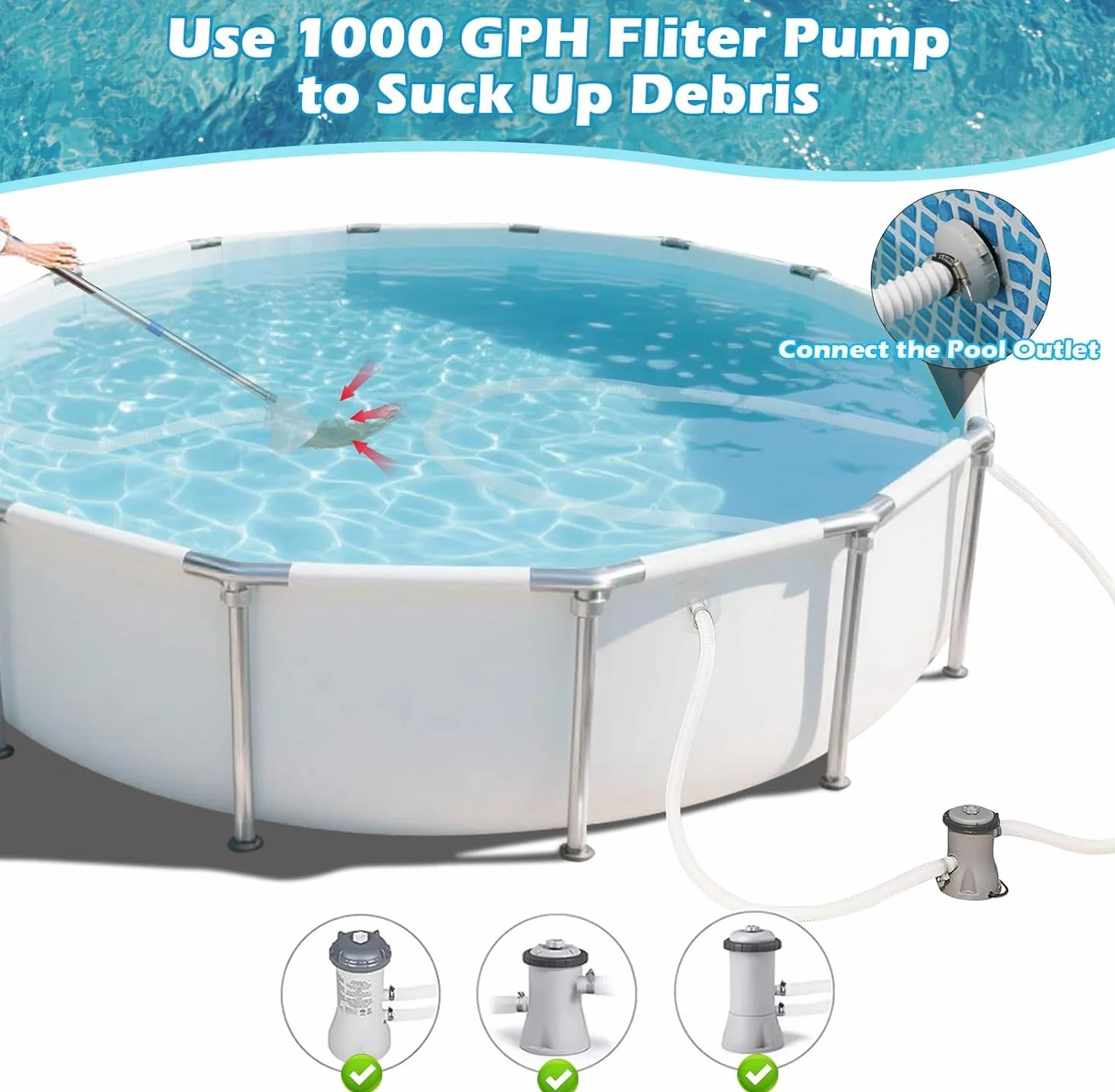 Ensemble d'aspirateur de piscine multifonctionnel, nettoyeur portatif pour bains à remous et spa