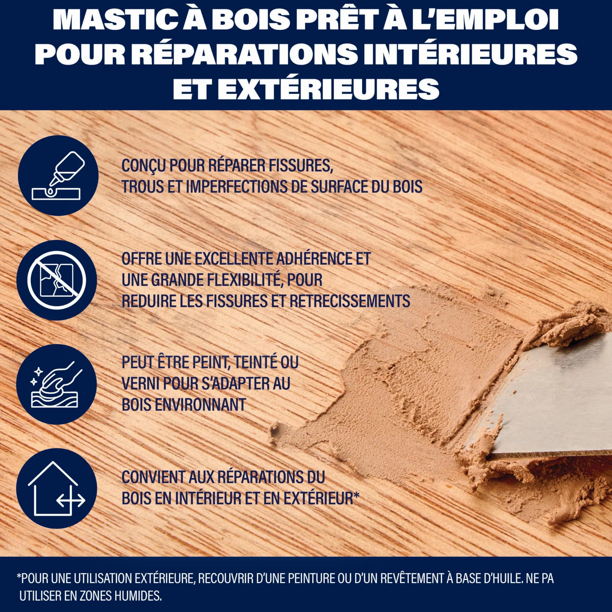 Bartoline Ready Mixed Wood Filler White 1 kg, Mastic Durable et Facile à Utiliser pour Les Réparations de Bois à l'Intérieur et à l'Extérieur