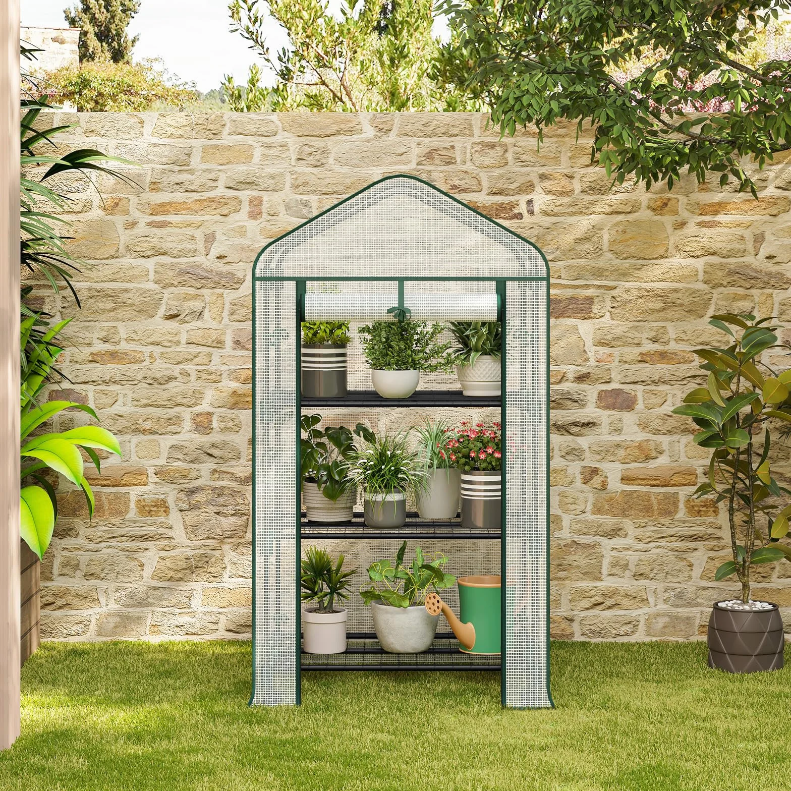 WOLTU Serre de Jardin avec roulettes 70x50x131cm Blanc PE 130g/m²