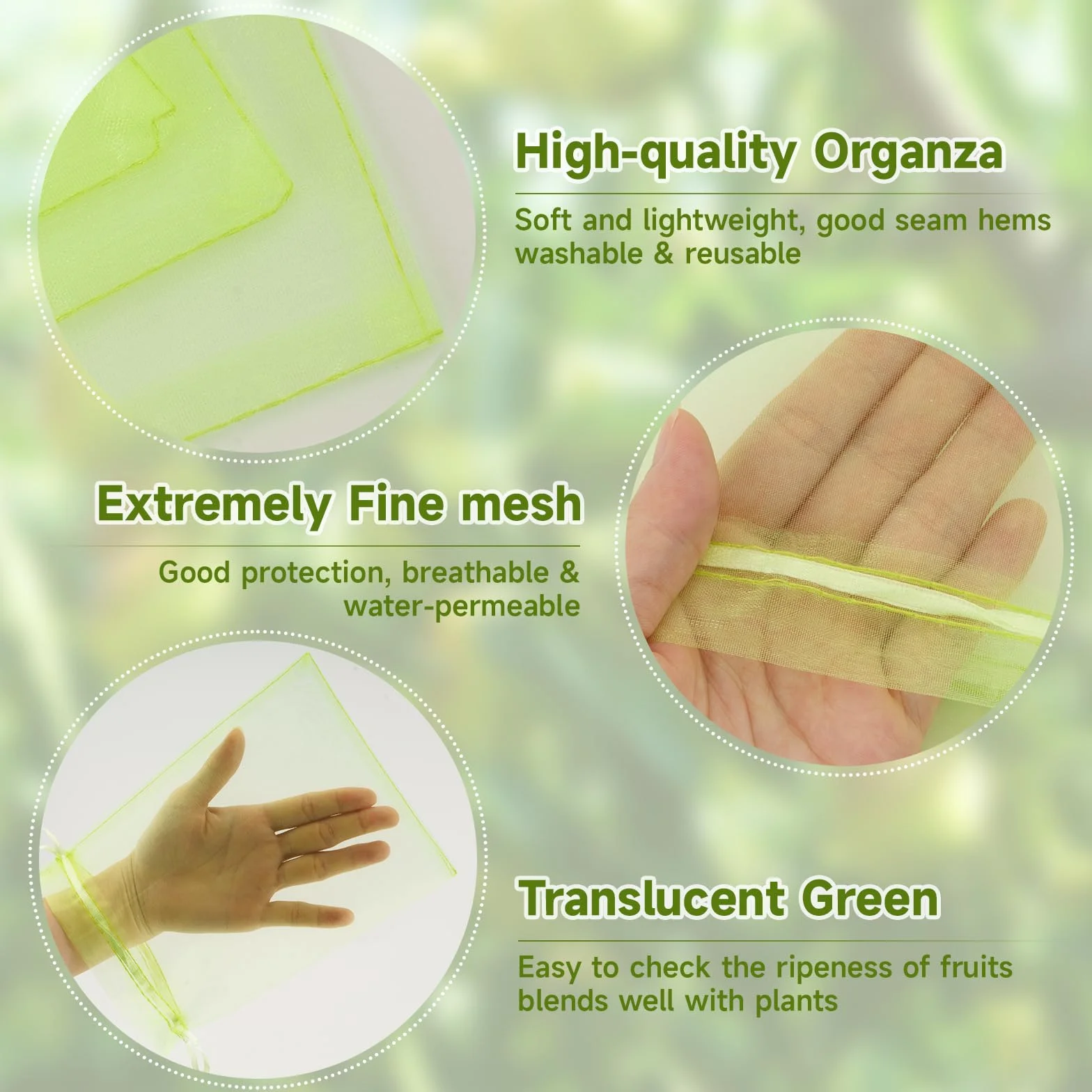 KINGLAKE 50 Pièces 15x20cm Sachet Protection Raisin Fruits Verts avec Cordon Sac Aéré Transparent Organza Empêcher Guêpes Drosophile Oiseaux
