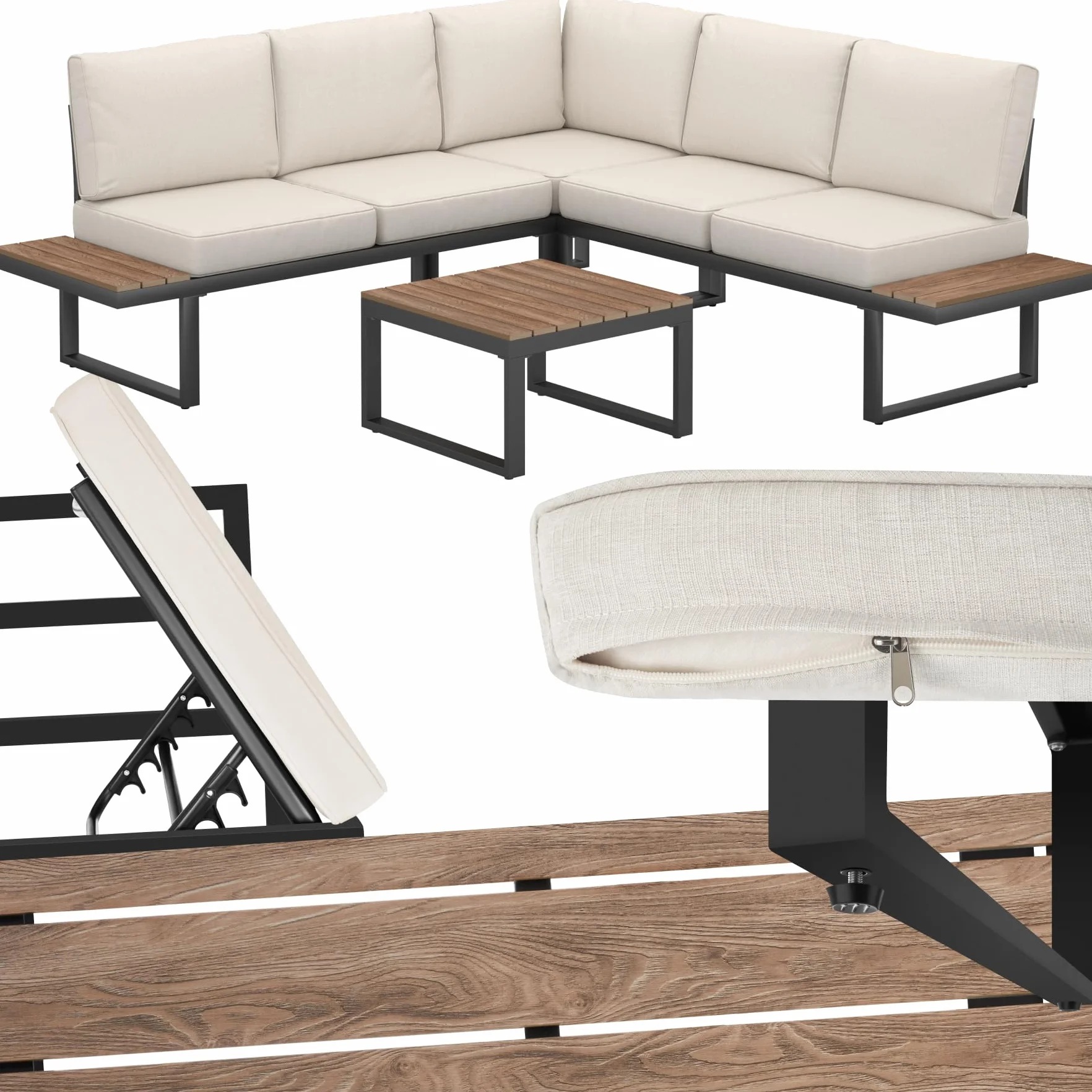 Tectake Ensemble Salon de Jardin Aluminium 5 Places Canapé Table Coussins Inclus