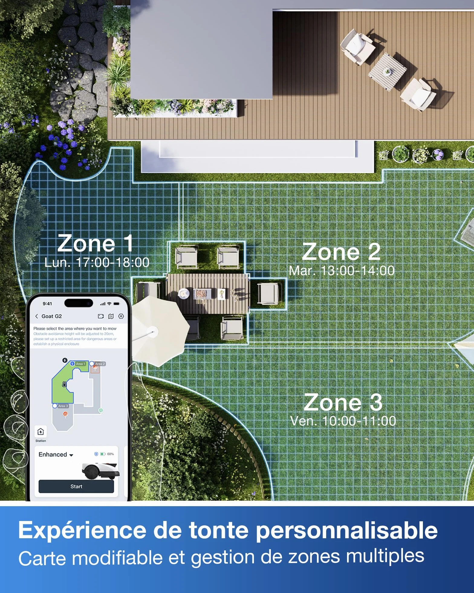 ECOVACS Goat O800 Robot Tondeuse sans Fil 800 m² RTK+Vision Lidar Cartographie Automatique