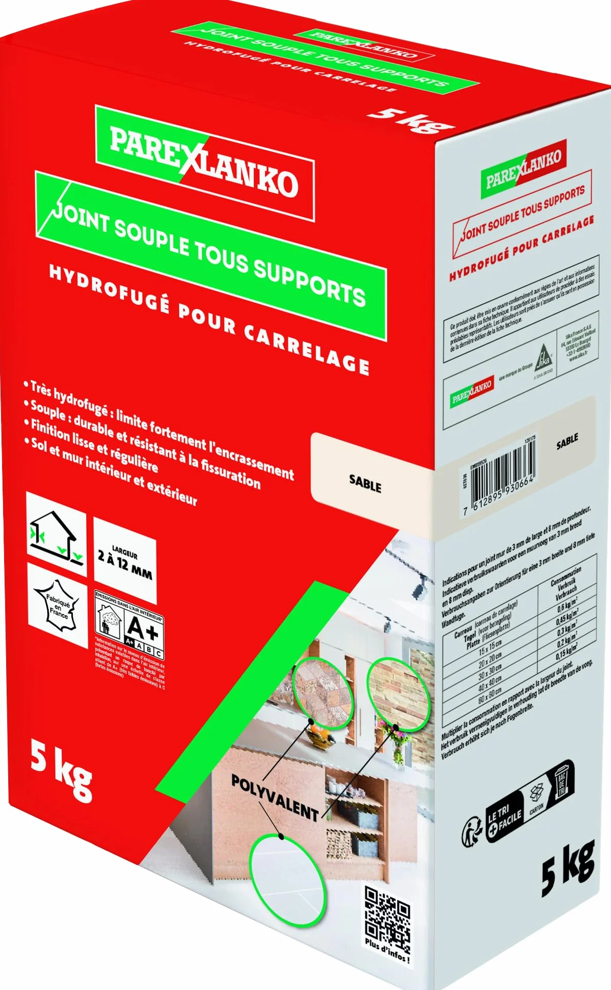 PAREXLANKO - Joint Souple tous Supports - Sable - Joints de Carrelage de 2 à 12 mm Soumis à de Fortes Sollicitations - Neuf et Rénovation - Sol et Mur - Intérieur et Extérieur - 5 kg