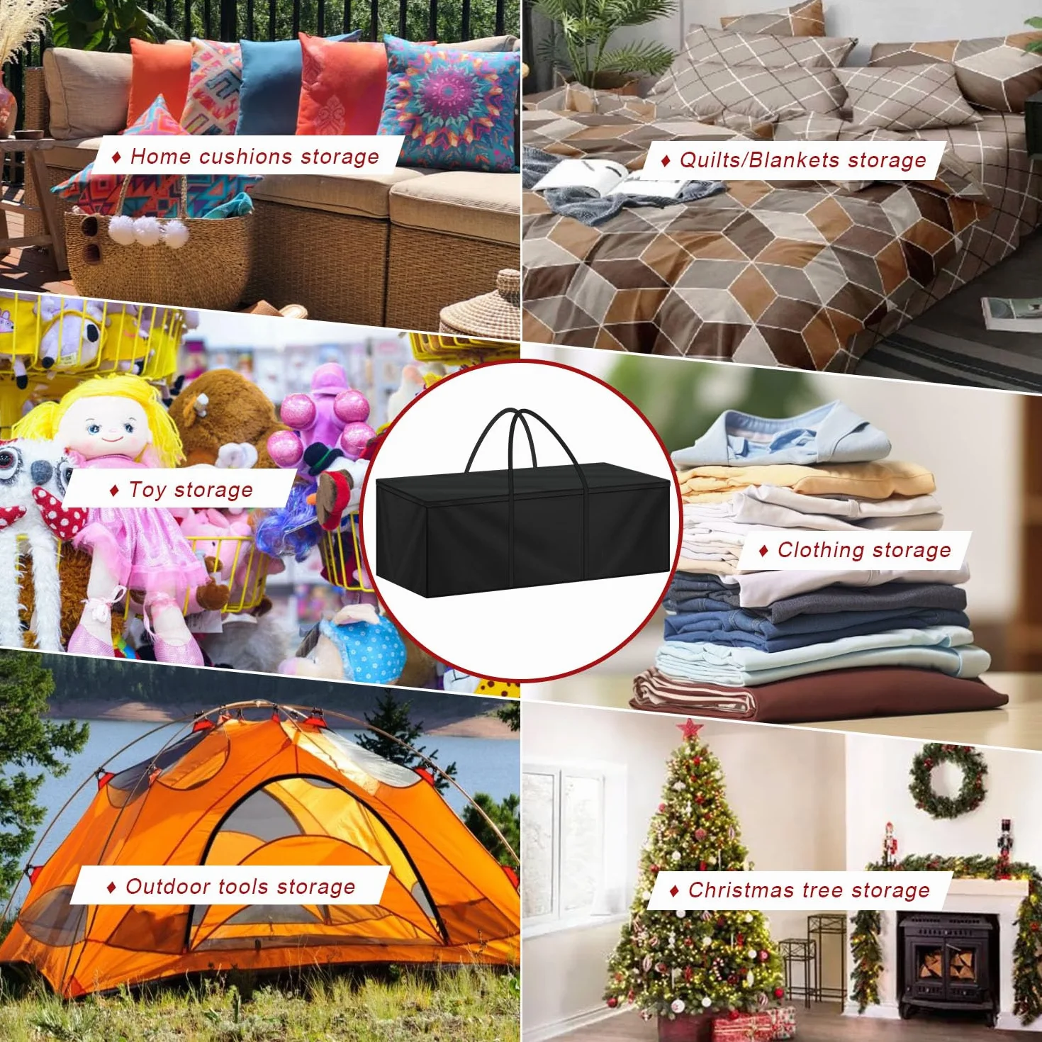 LAMUNI Housse de Rangement Coussin Jardin 200x60x80cm 420D Oxford Imperméable Grand Sac