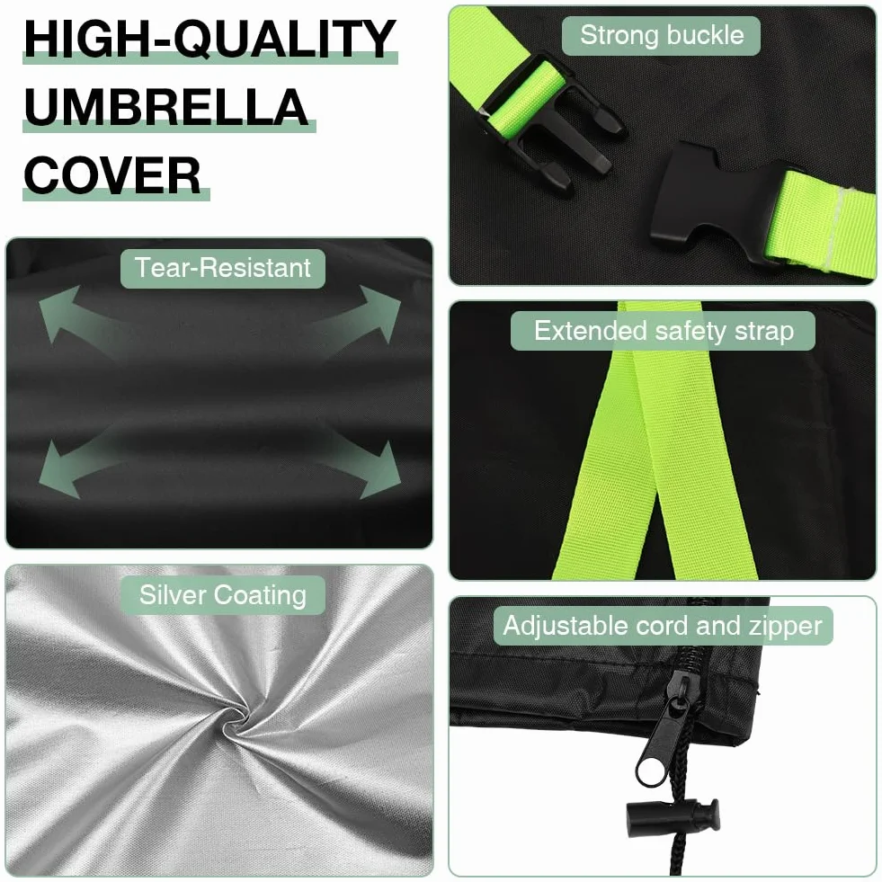 Ainiv Housse Parasol en Tissu Oxford 210D avec Mât Télescopique et Fermeture Éclair, Housse de Protection Imperméable Coupe-Vent Anti-UV
