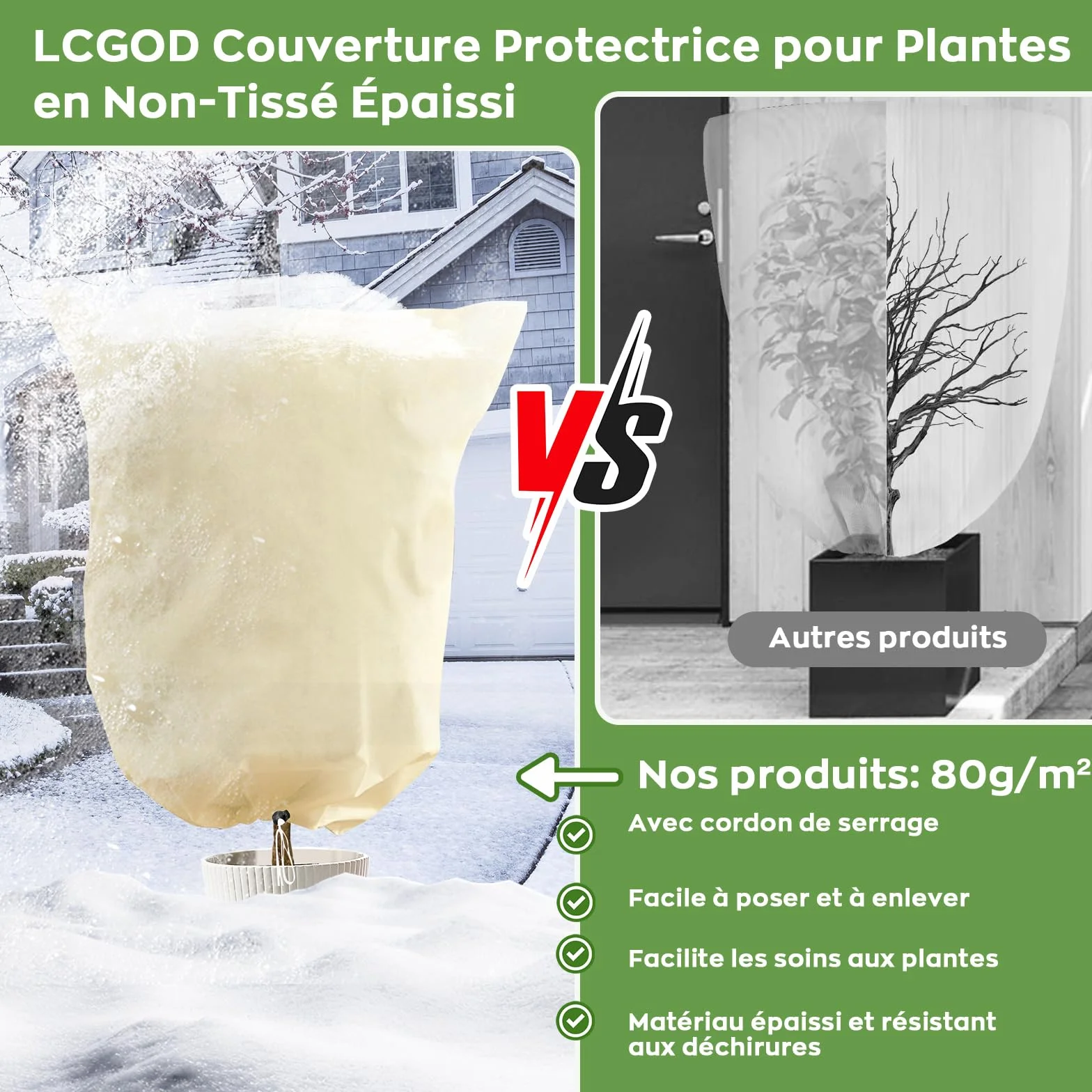 Lot de 4 Housse Hivernage Plante 80g/m² 60x80cm Anti-Gel Réutilisable