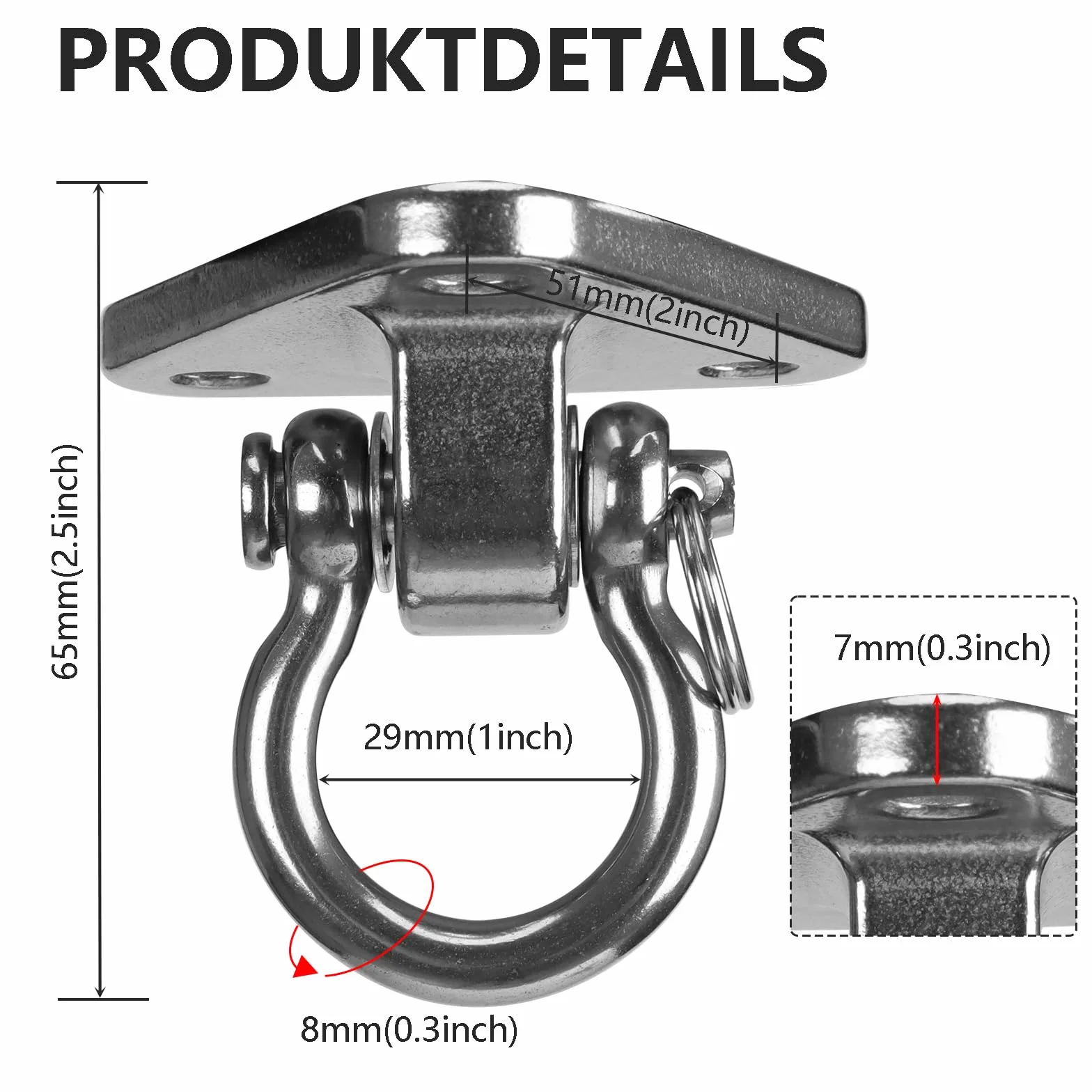 Crochet de Plafond en Acier Inoxydable pour Fauteuil Suspendu, Hamac et Balançoire