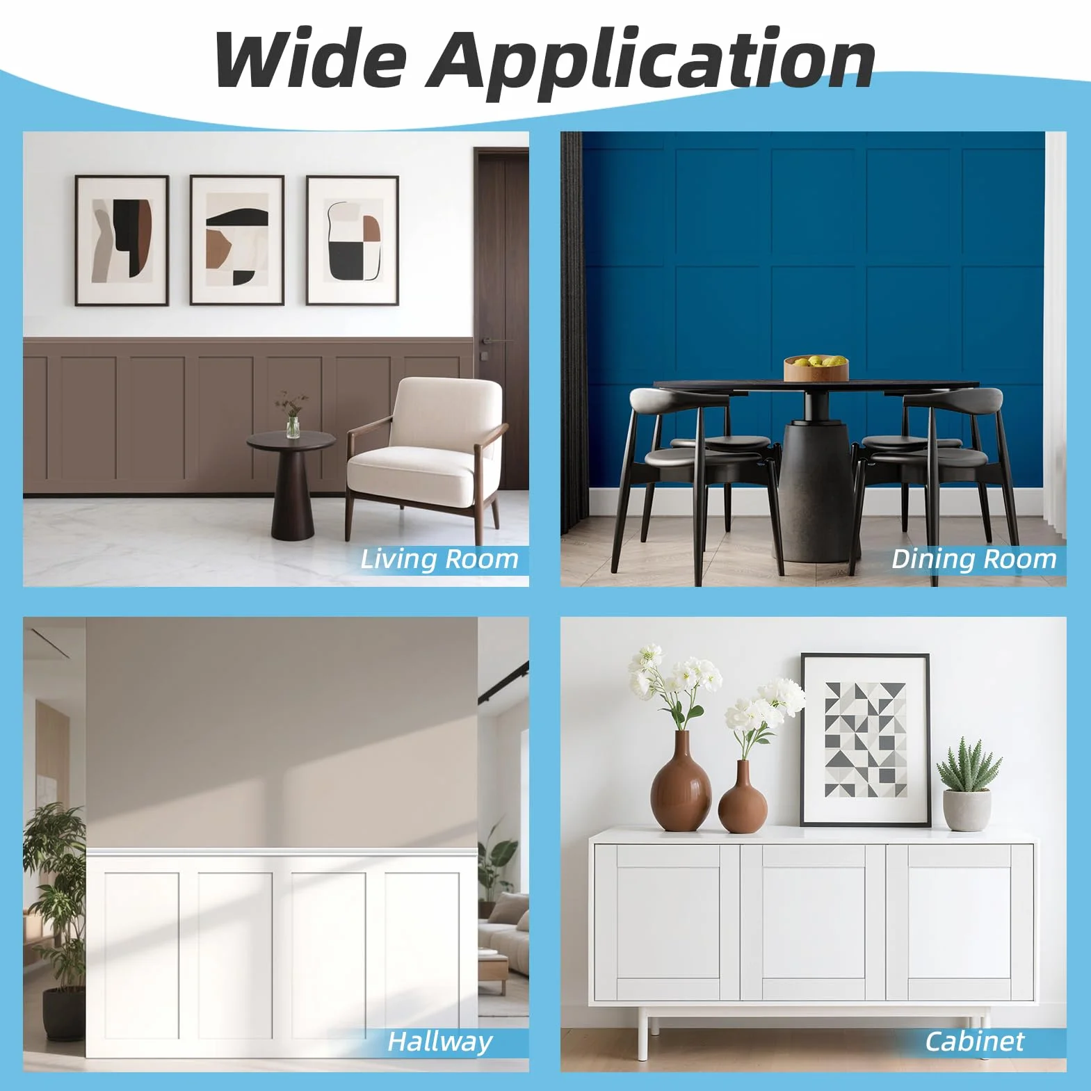 Art3d Kit de panneaux prêts à poser Board & Batten pour revêtement mural (210 x 113 cm) Panneau MDF pour accent mural dans la cuisine, la chambre et le salon - Peignable – Incl. bande d’arrêt et