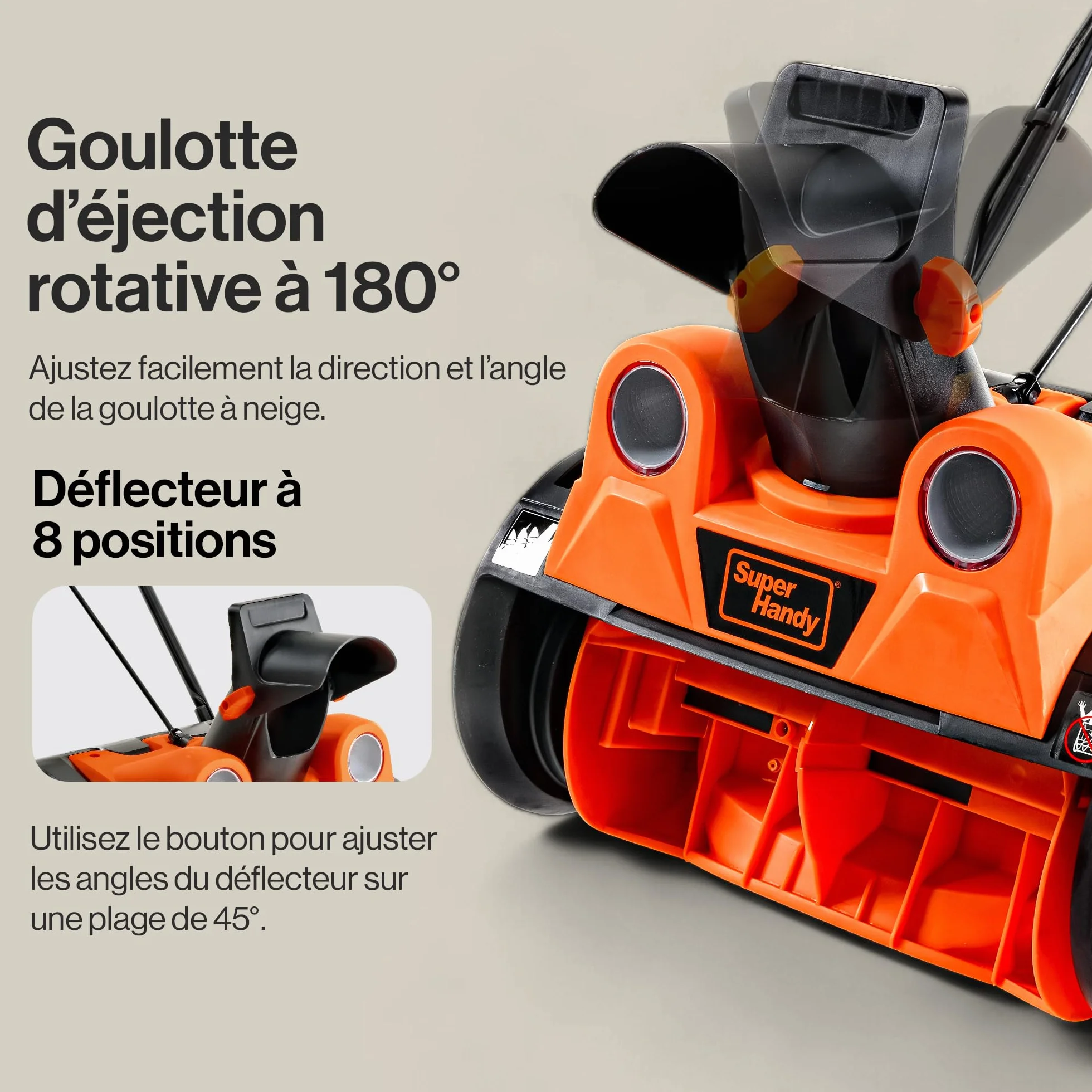 SuperHandy Déneigeuse électrique Filaire 46×25 cm, portée 7 m, capacité 320 kg/Min, phares LED