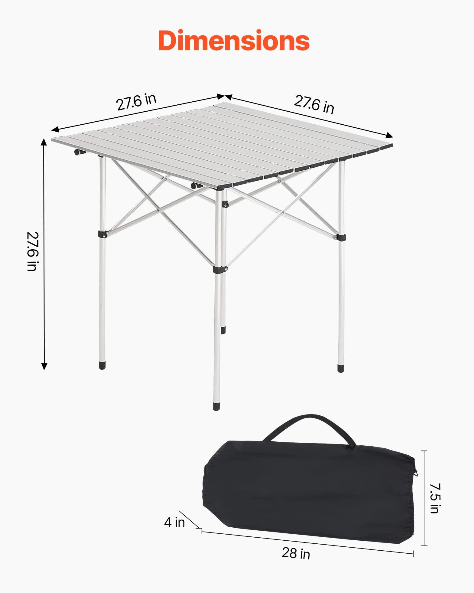VEVOR Table de Camping Pliante 70x70 cm Aluminium Portable avec Sac de Transport