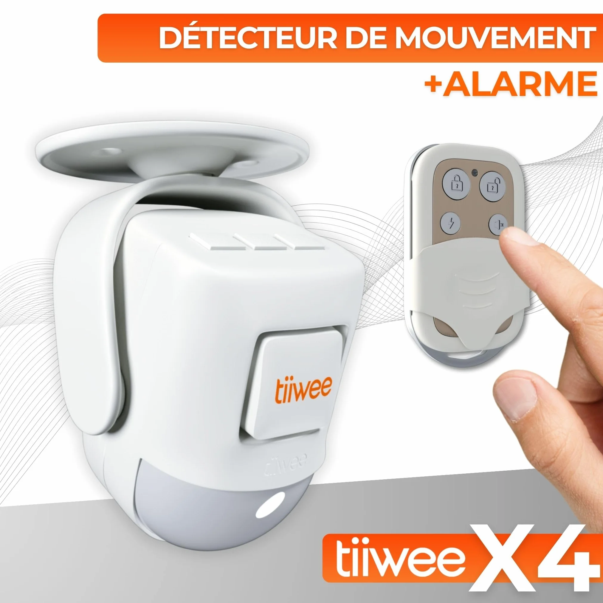 tiiwee X4 Détecteur de Mouvement et Alarme à Sirène - Sirène 120 DB - Système d'Alarme Antivol avec Télécommande - Extensible - à Utiliser dans la Maison, Le Garage, Le Jardin et l'Abri de Jardin