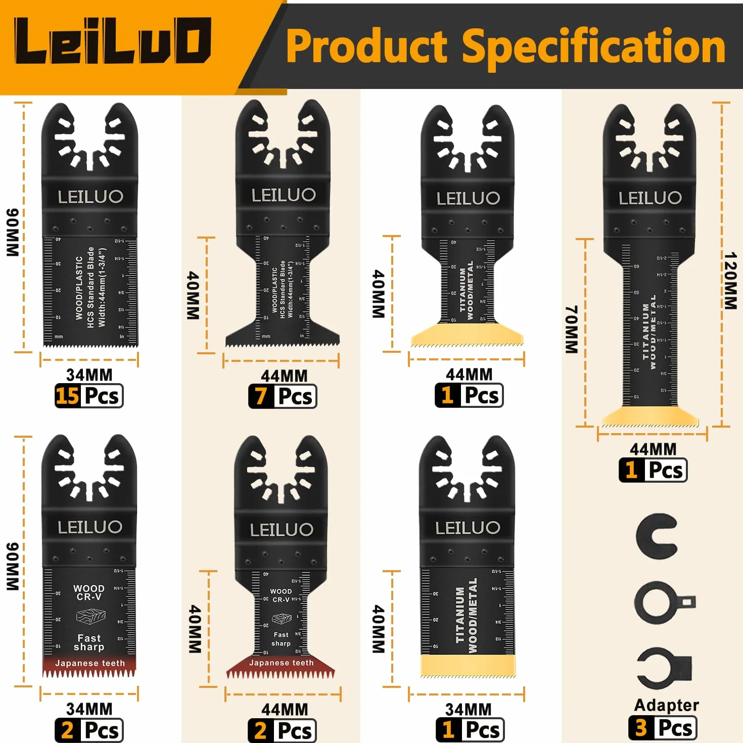 LEILUO Kit d'accessoires 32 pièces pour outils oscillants Idéal pour le bois les clous et les cloisons sèches Lames de scie oscillantes avec sac de rangement Compatible avec DeWalt Makita et plus