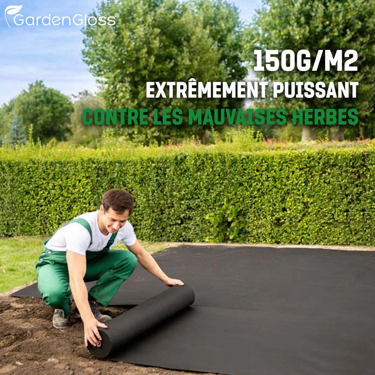 GardenGloss Toile de Paillage Anti Mauvaises Herbes 150 g/m² 50m x 1m Géotextile Perméable à l'eau Stable aux UV