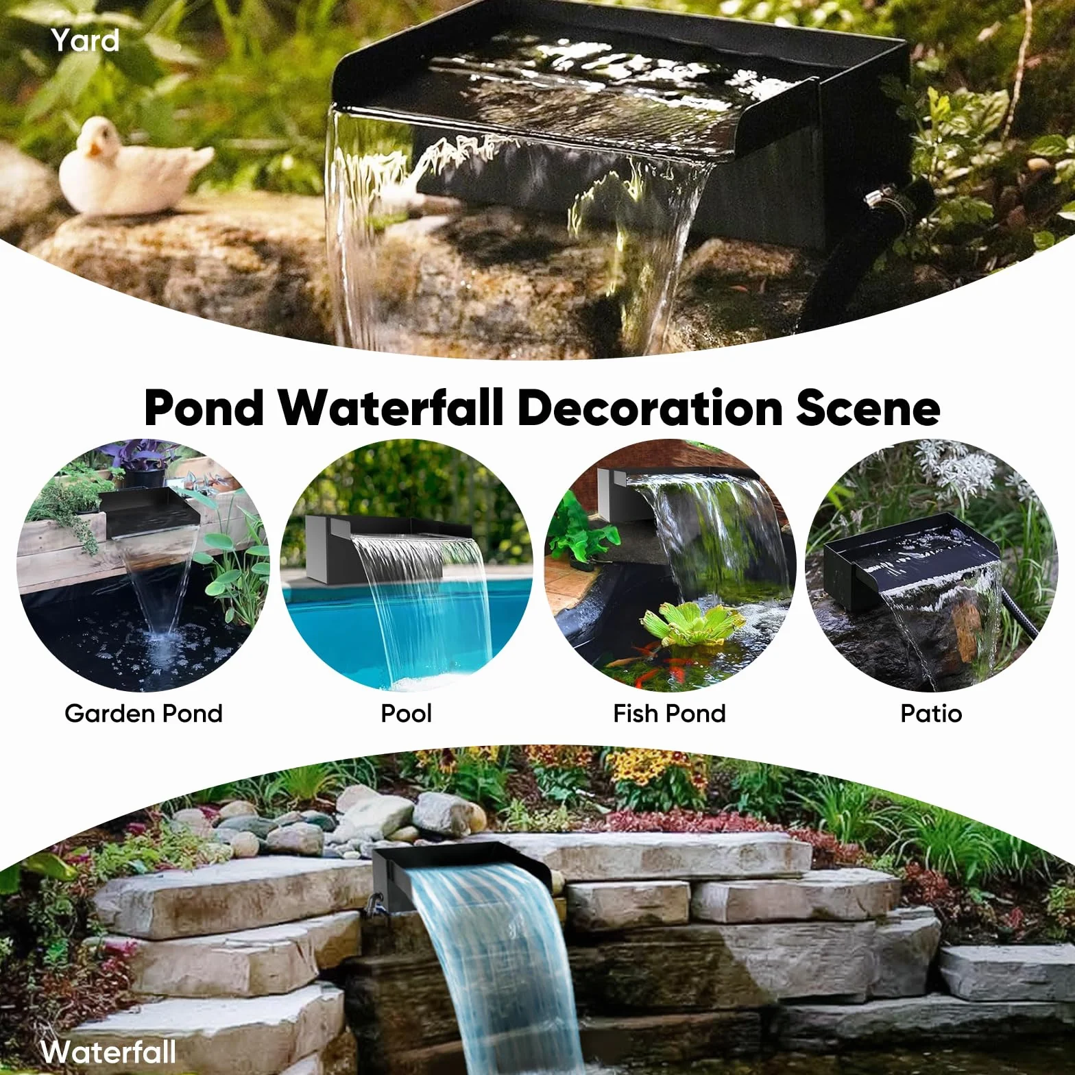 Cascade Bassin Extérieur Acier Inoxydable 20 cm Pompe 40 W 2000 l/h pour Étang Jardin Koï