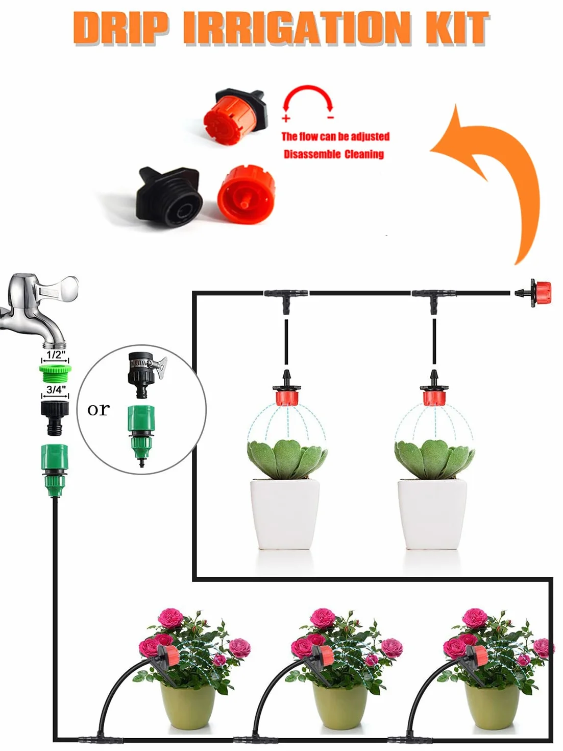 Kit d'irrigation Goutte 25m Micro Irrigation Goutte à Goutte Réglable Jardin Système d’arrosage Automatique