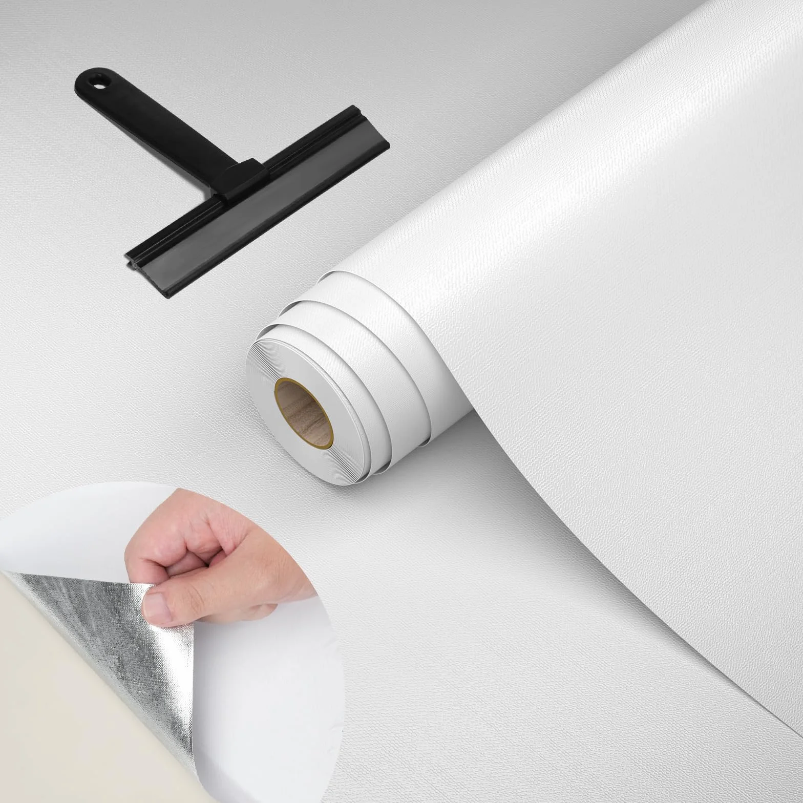 WADILE Papier Peint Autocollant Argent 40×500 cm – Film Aluminium Étanche pour Cuisine, Crédence, Plan de Travail et Meubles – Revêtement Lavable avec Raclette