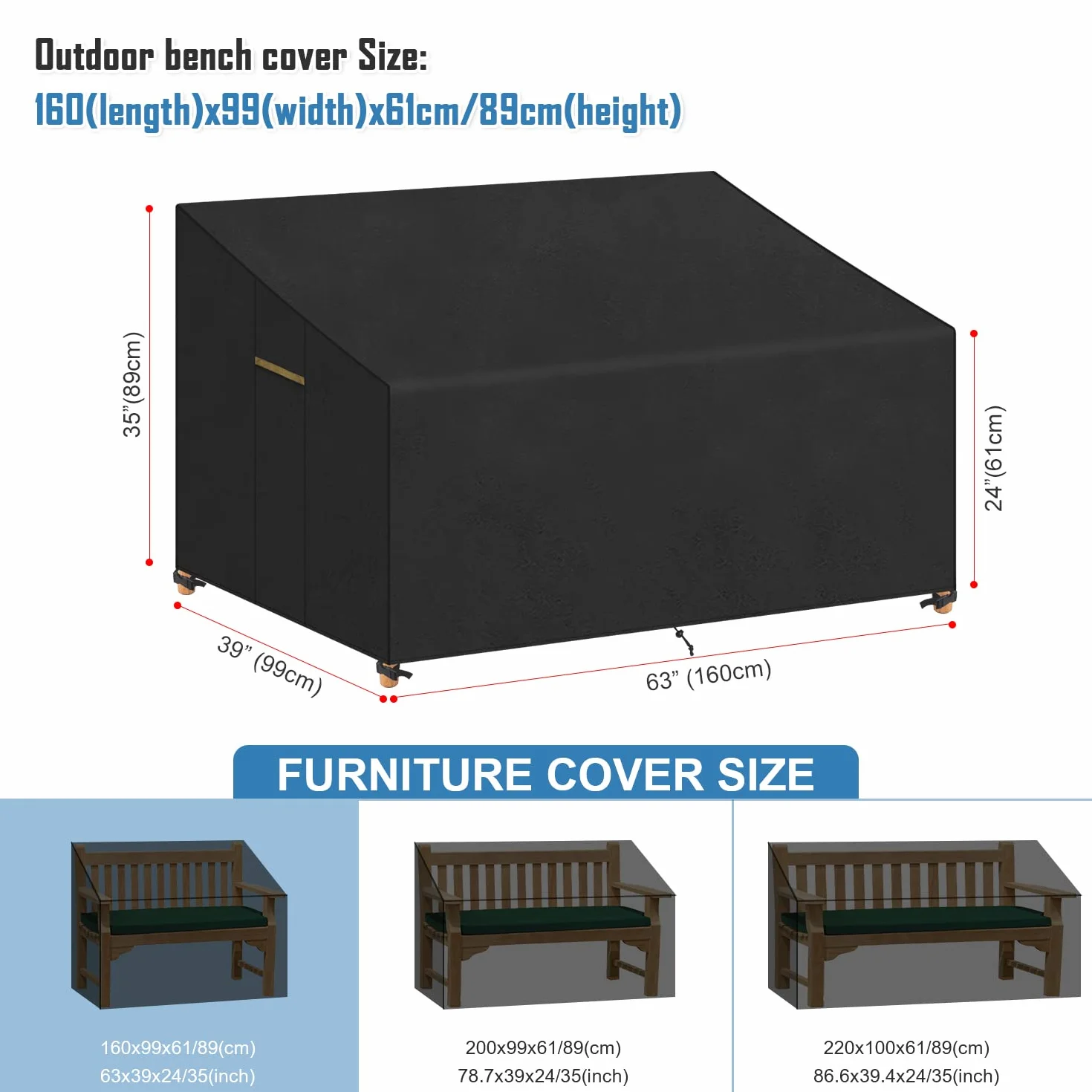 Housse de protection pour canapé de jardin 2 places imperméable anti-UV 160 x 99 x 61/89 cm