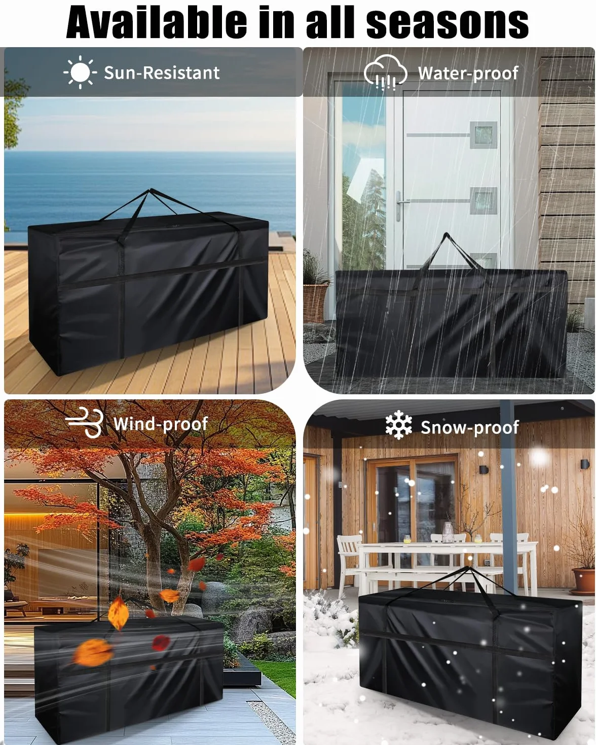 Lot de 2 grands sacs de rangement en tissu Oxford 210D imperméables résistants aux UV 122 x 39 x 55 cm noir