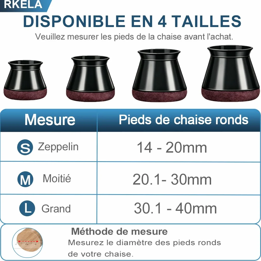 32 pièces Protection Pied de Chaise, Patins pour Chaises en Silicone avec Feutre épaissi, Noir Petit Patin de Chaise Protections Tampon de Sol, réduire Les Rayures