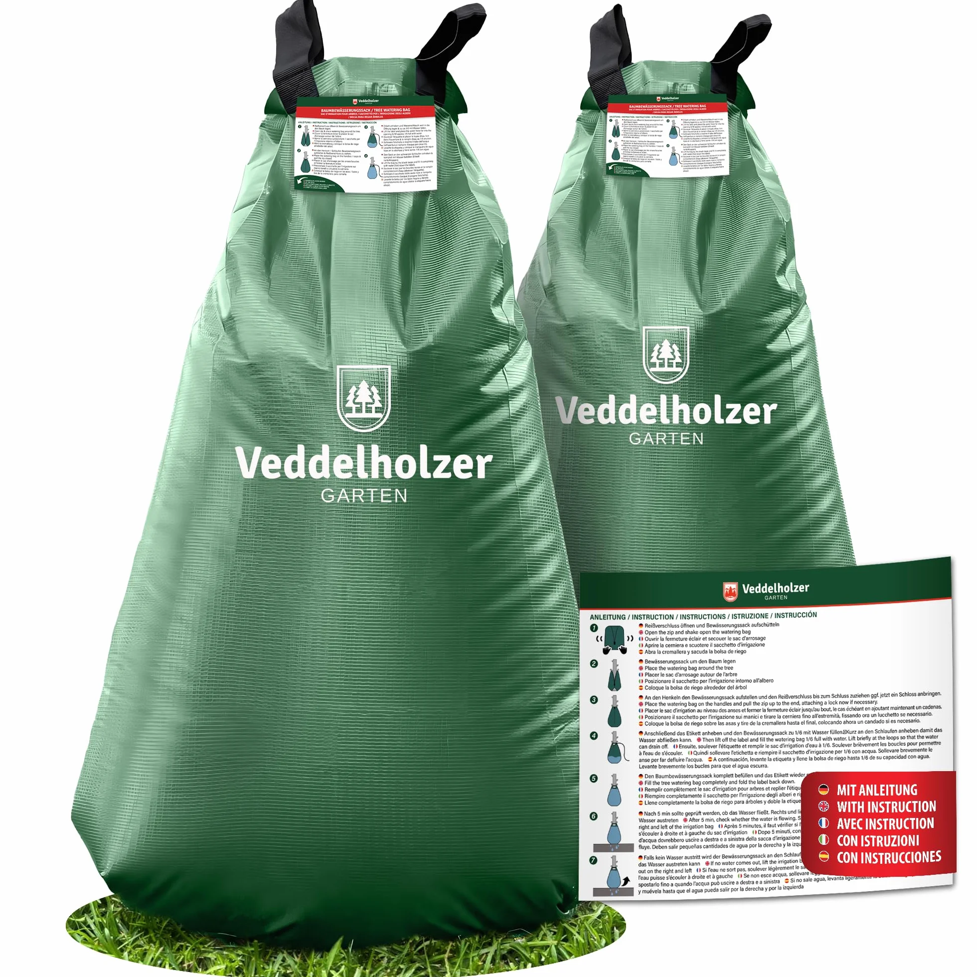 Lot de 2 sacs d'irrigation pour arbres 75 L, fermeture éclair combinable, robuste et résistant aux intempéries