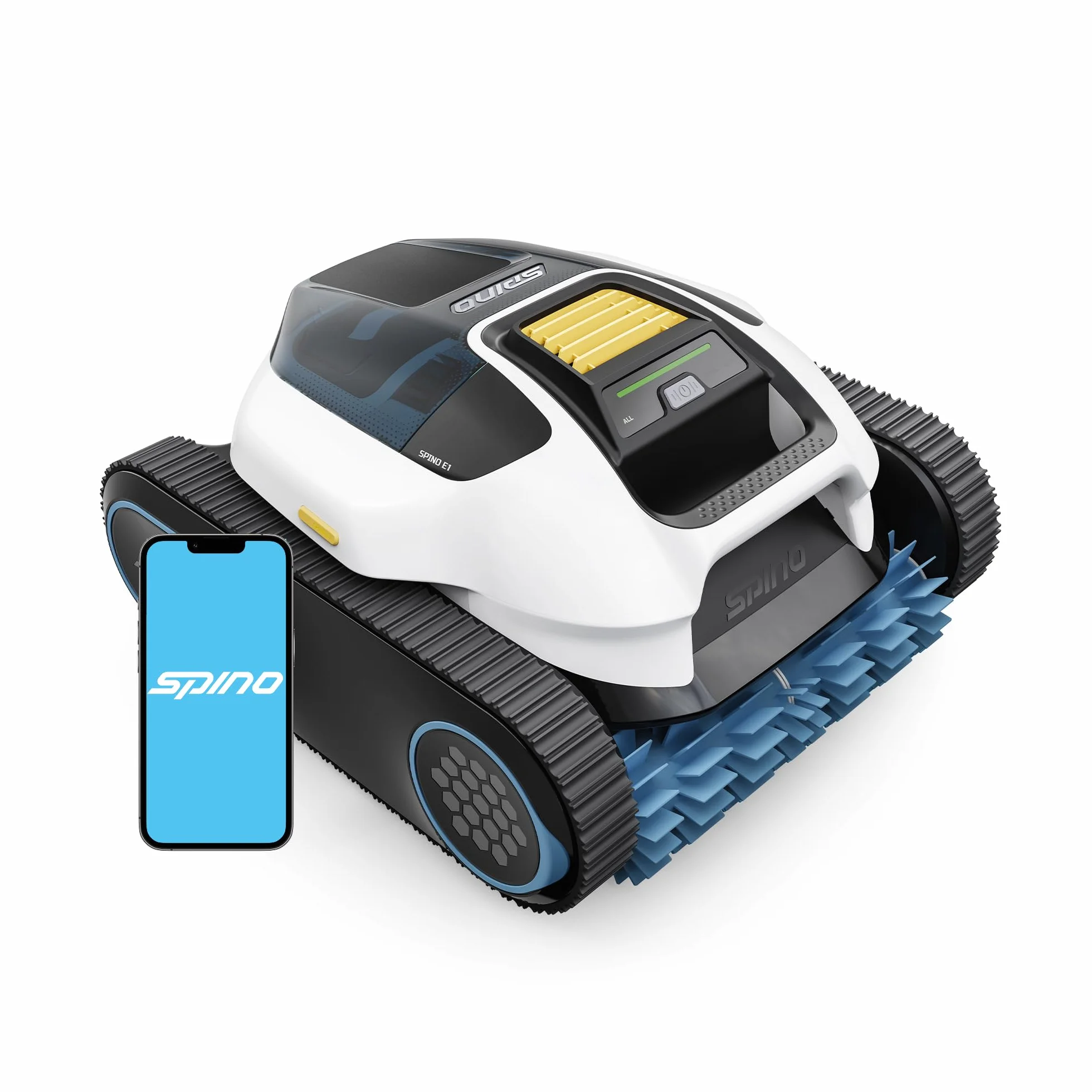 SPINO E1 Robot Piscine Fond et Parois, 210 Min Autonomie, 21950 LPH Aspiration, 5 Modes, SmartArc, App, Idéal 150㎡