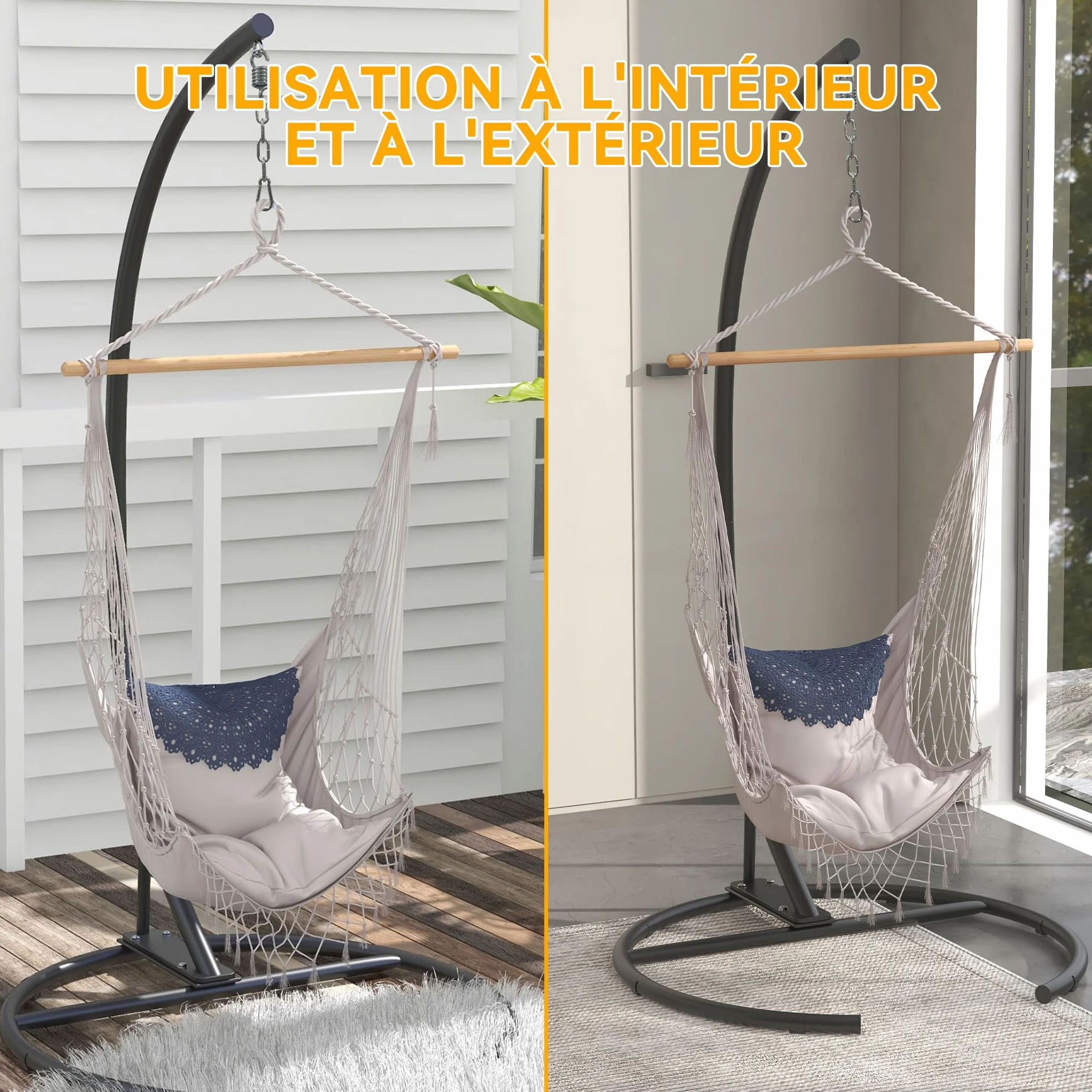 Outsunny Support Fauteuil Suspendu Base Ronde Métal 150 kg Ø102x195 cm Noir