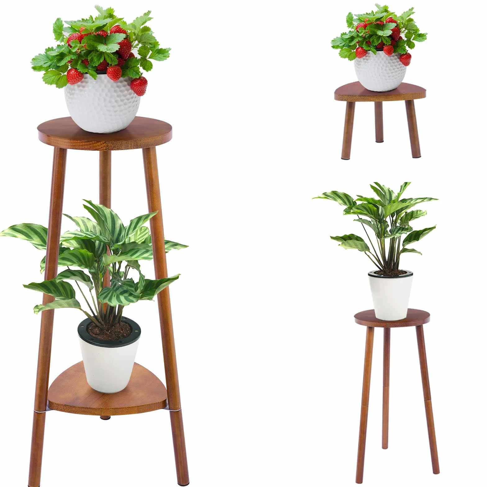 Support de Fleurs en Bois Modulable 2 Niveaux Étagère à Plantes