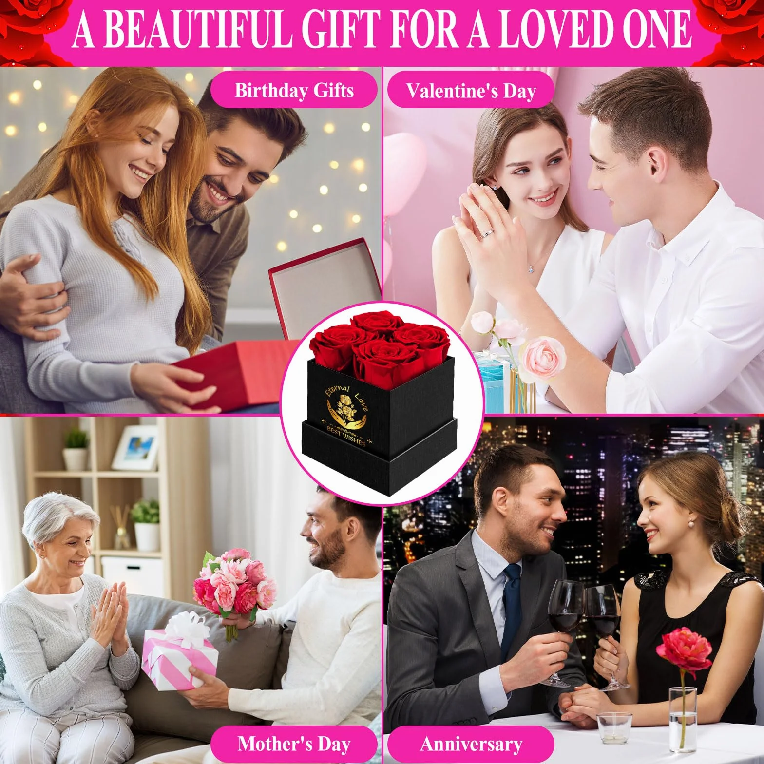 Rose Éternelle dans une Boîte Cadeau Personnalisé pour Femme Maman Anniversaire Saint Valentin