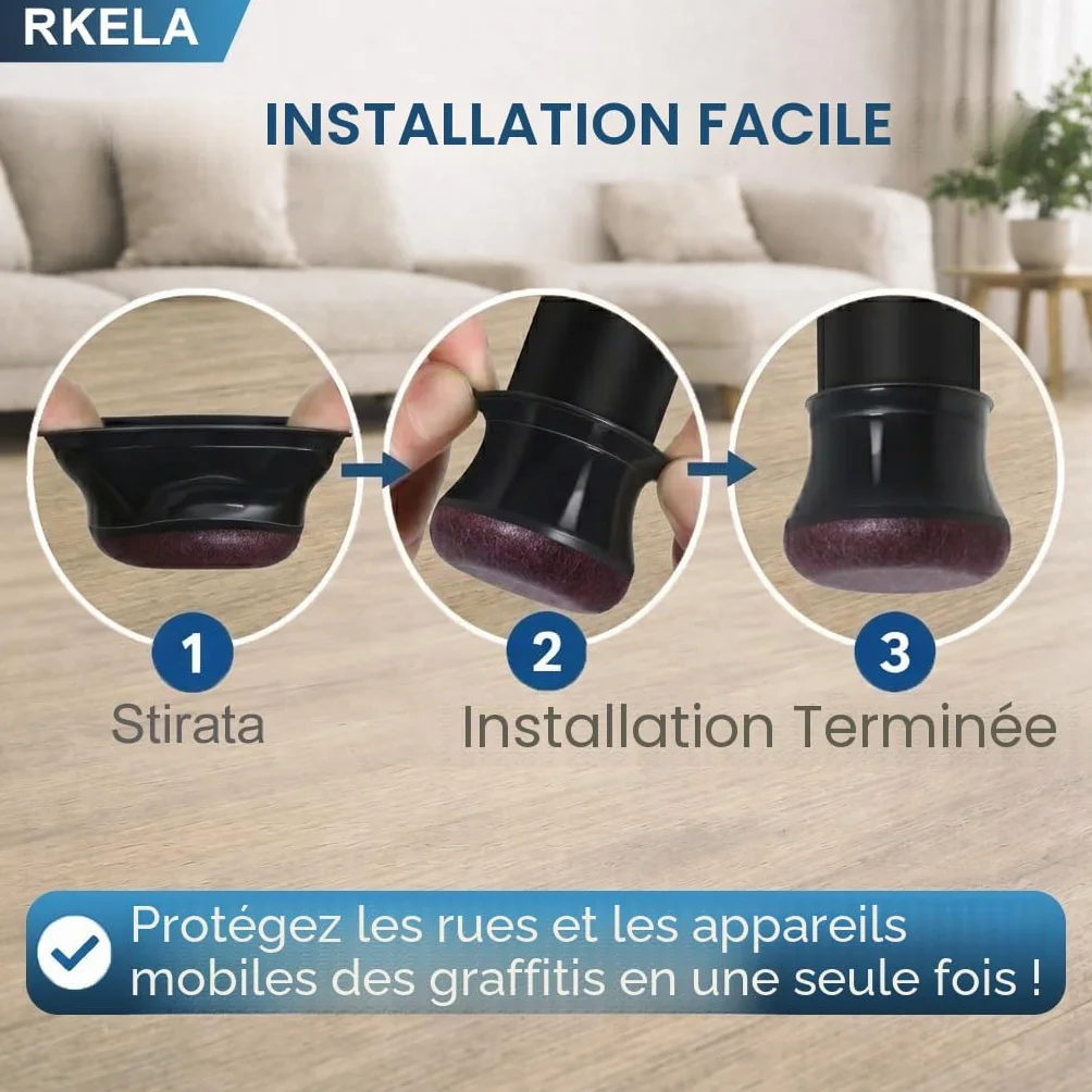 32 pièces Protection Pied de Chaise, Patins pour Chaises en Silicone avec Feutre épaissi, Noir Petit Patin de Chaise Protections Tampon de Sol, réduire Les Rayures