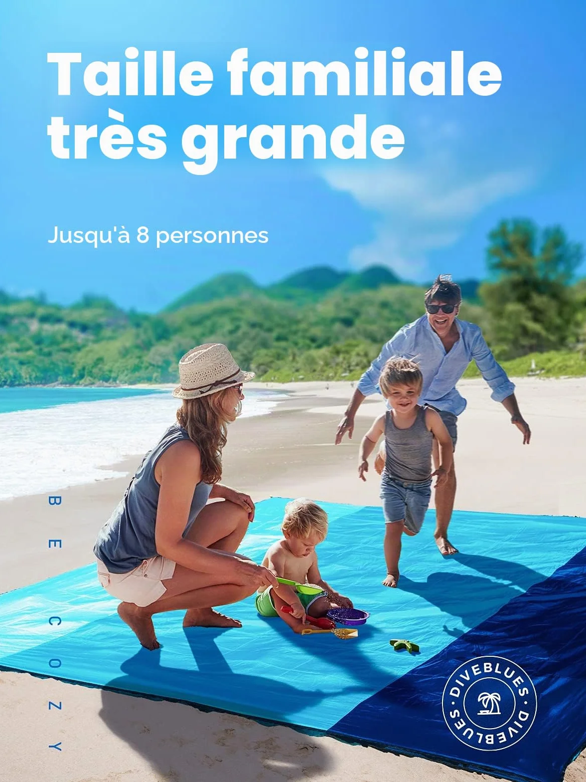 OCOOPA Grande Couverture de Plage 210 x 200cm Imperméable Anti Sable Pique-Nique