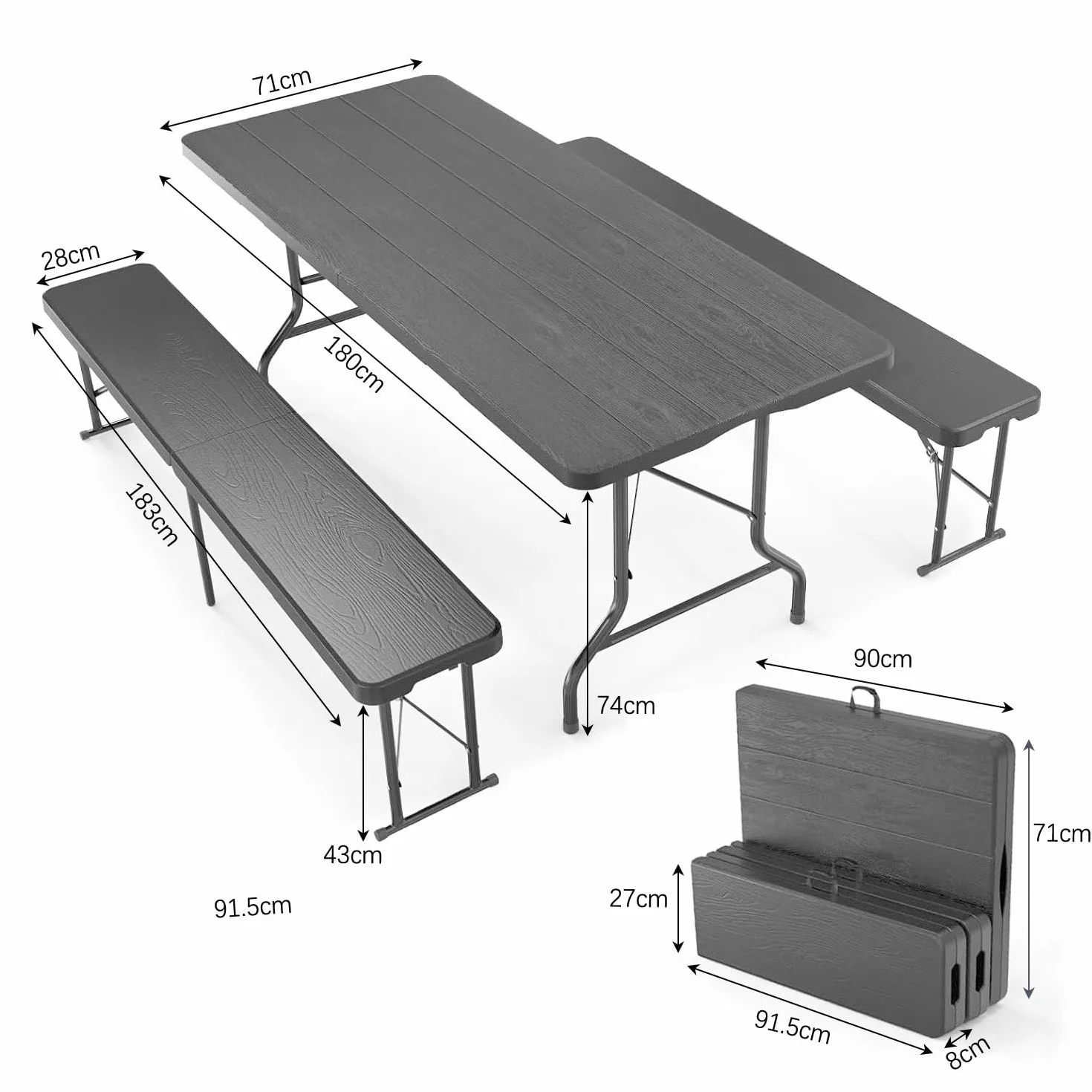 Ensemble Table et 2 Bancs Pliante Table de Jardin 6-8 Personnes Camping Exterieur